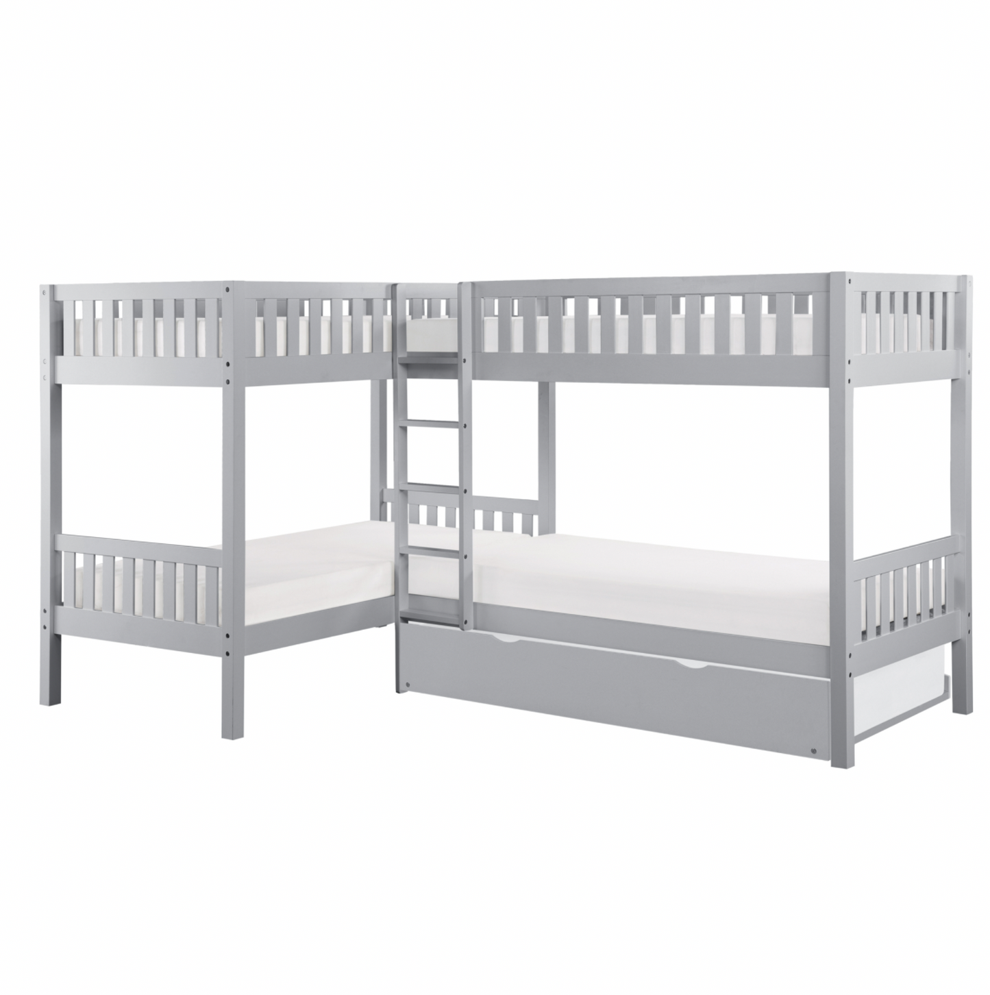 Orion Gray Twin Corner Bunk Bed with Twin Trundle - SET | B2063CN-1 | B2063CN-2 | B2063CN-SL | B2063-R - Luna Furniture - Dallas Store