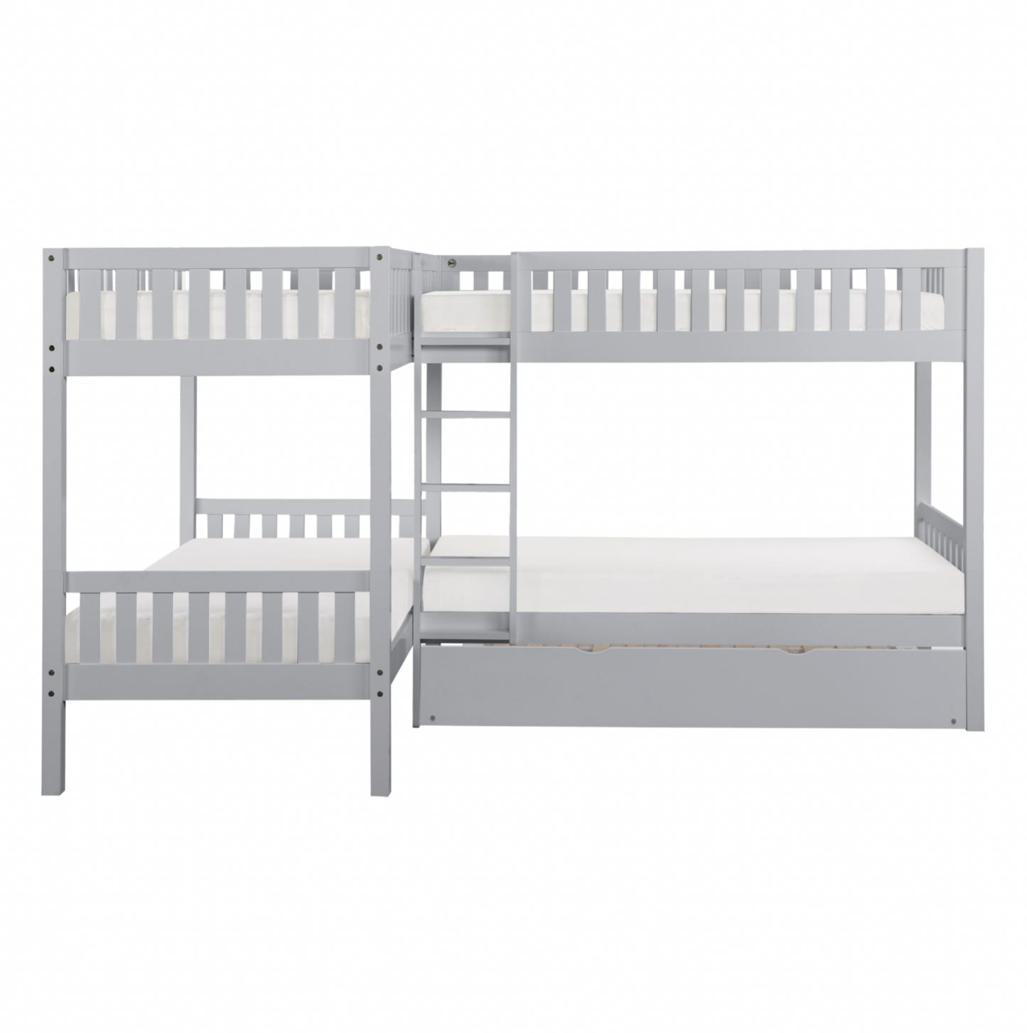Orion Gray Twin Corner Bunk Bed with Twin Trundle - SET | B2063CN-1 | B2063CN-2 | B2063CN-SL | B2063-R - Luna Furniture - Dallas Store