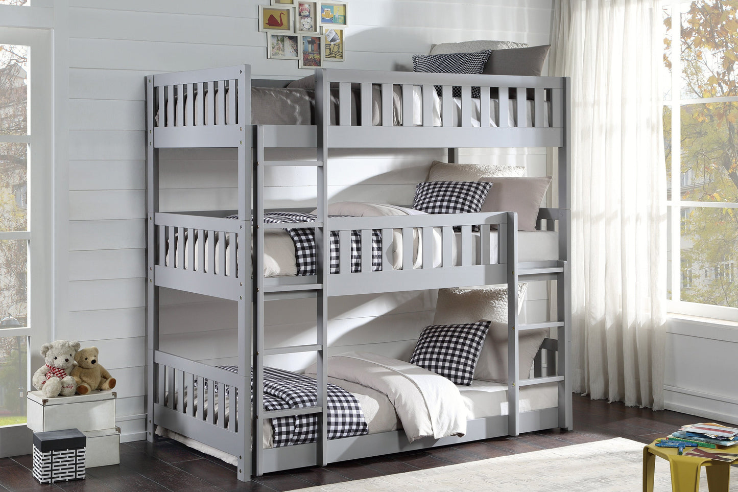 Orion Gray Twin Triple Bunk Bed - SET | B2063TTT-1 | B2063TTT-2 | B2063TTT-SL - Luna Furniture - Dallas Store