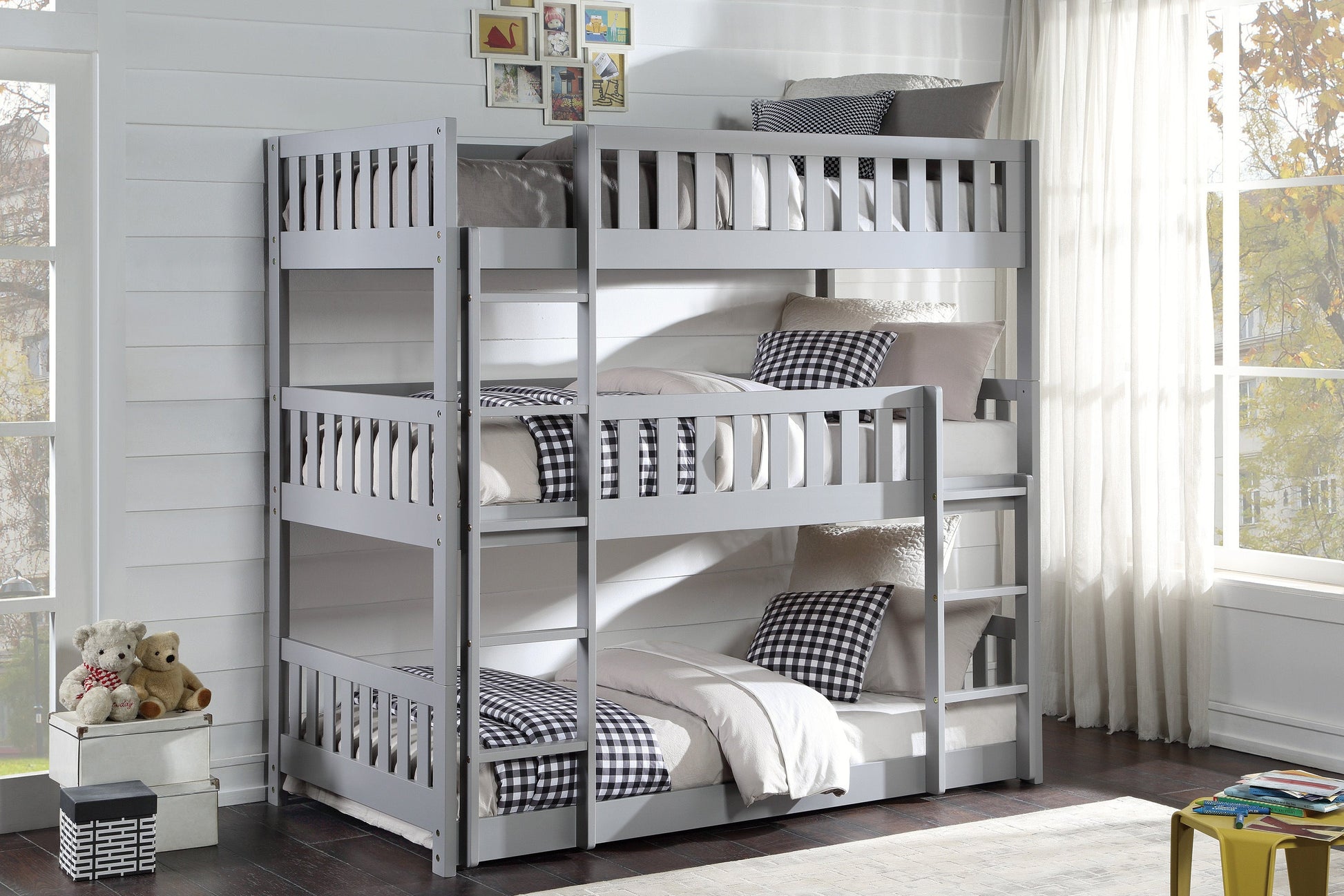 Orion Gray Twin Triple Bunk Bed - SET | B2063TTT-1 | B2063TTT-2 | B2063TTT-SL - Luna Furniture - Dallas Store