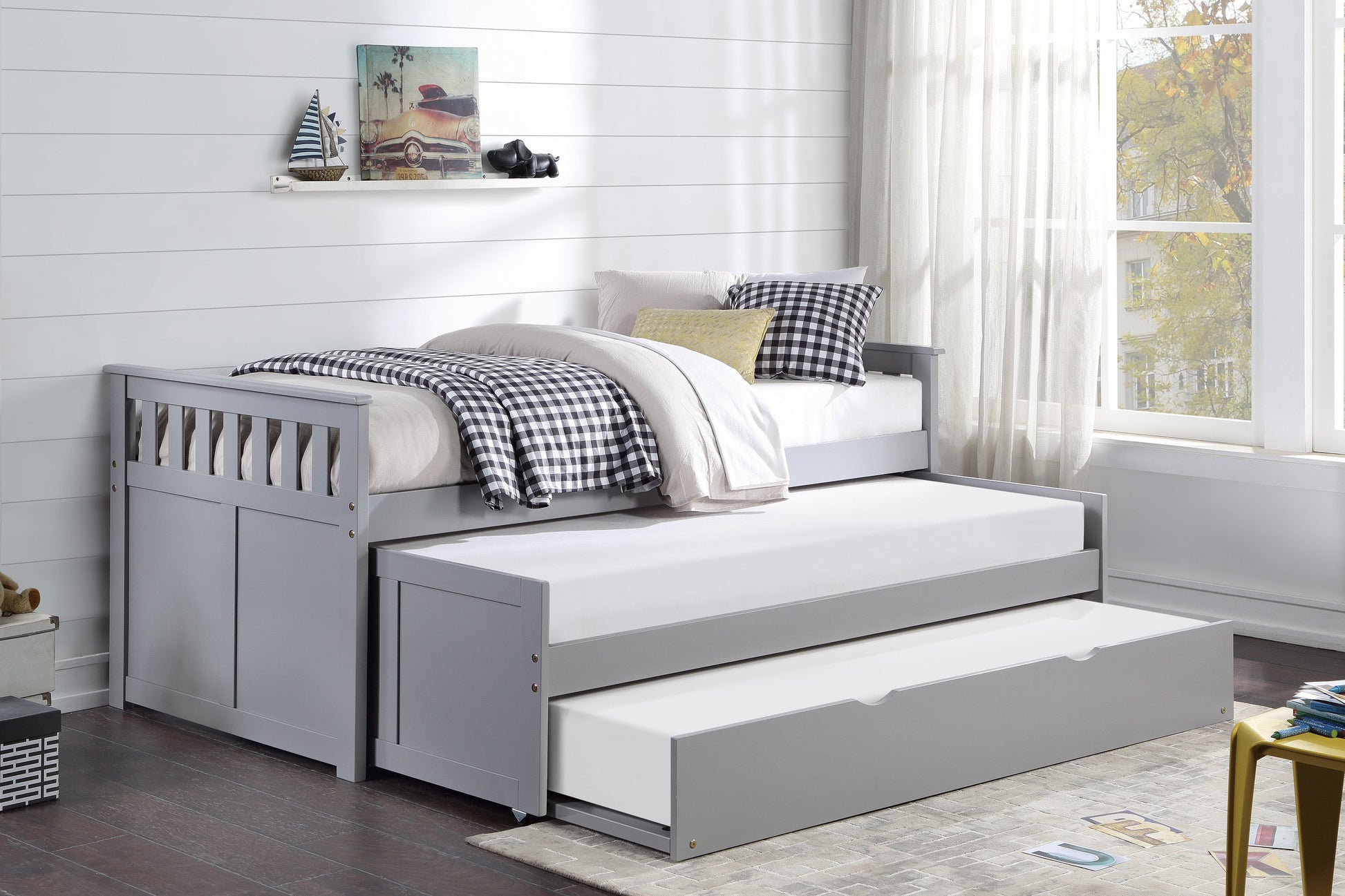 Orion Gray Twin/Twin Bed with Twin Trundle - SET | B2063RT-1 | B2063RT-2 | B2063RT-SL | B2063-R - Luna Furniture - Dallas Store