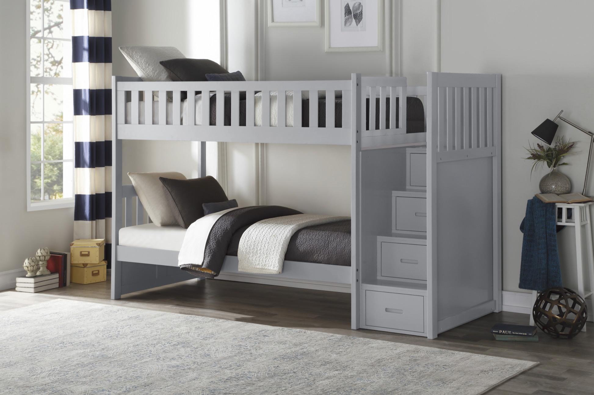 Orion Gray Twin/Twin Step Bunk Bed - SET | B2063SB-1 | B2063SB-2 | B2063SB-3 | B2063SB-SL - Luna Furniture - Dallas Store