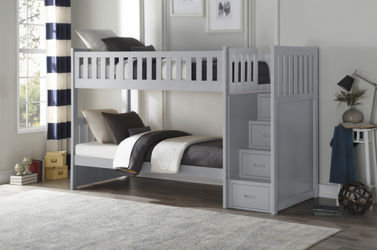 Orion Gray Twin/Twin Step Bunk Bed - SET | B2063SB-1 | B2063SB-2 | B2063SB-3 | B2063SB-SL - Luna Furniture - Dallas Store