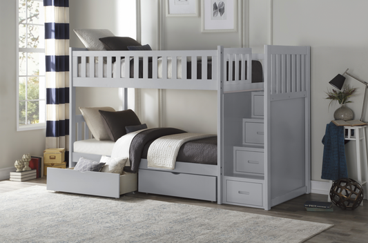 Orion Gray Twin/Twin Step Bunk Bed with Storage Boxes - SET | B2063SB-1 | B2063SB-2 | B2063SB-3 | B2063SB-SL | B2063-T - Luna Furniture - Dallas Store