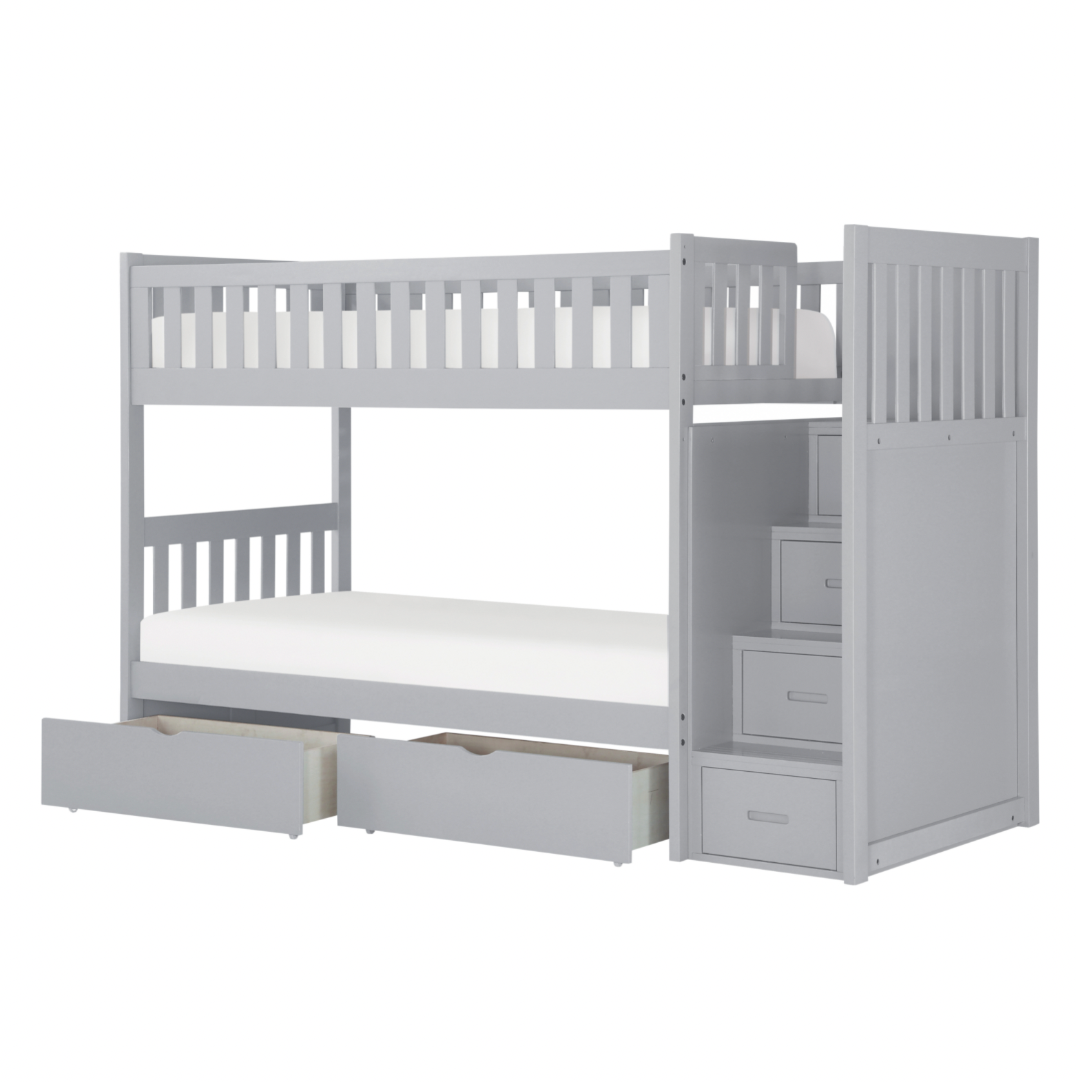 Orion Gray Twin/Twin Step Bunk Bed with Storage Boxes - SET | B2063SB-1 | B2063SB-2 | B2063SB-3 | B2063SB-SL | B2063-T - Luna Furniture - Dallas Store