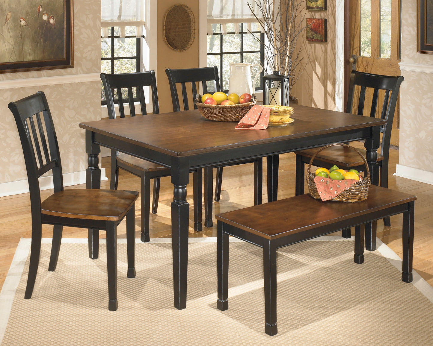 Owingsville Black/Brown Rectangular Dining Set - SET | D580-25 | D580-02(2) - Luna Furniture - Dallas Store