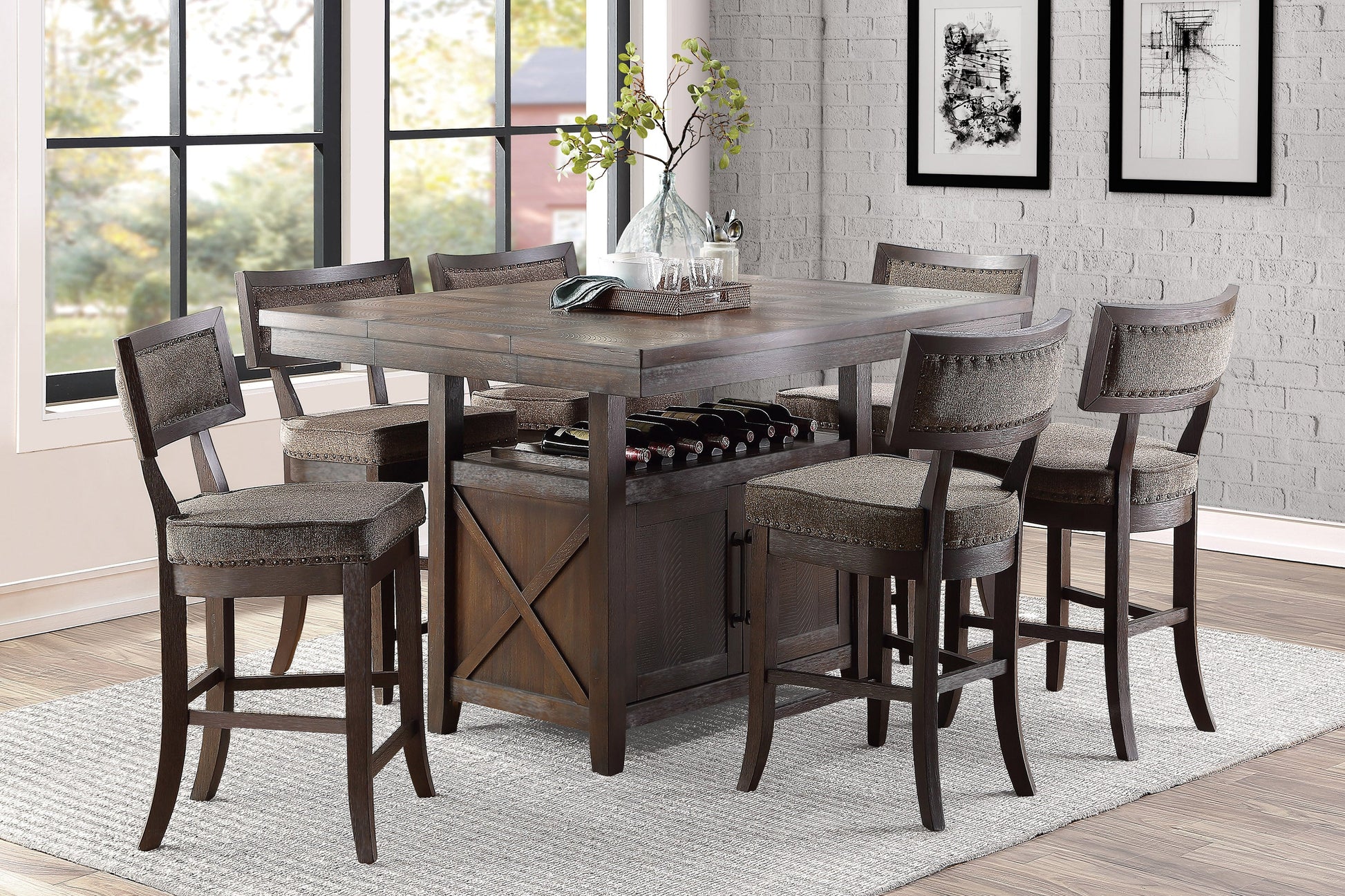 Oxton Dark Cherry/Fabric Counter Chair, Set of 2 - 5655-24FA - Luna Furniture - Dallas Store