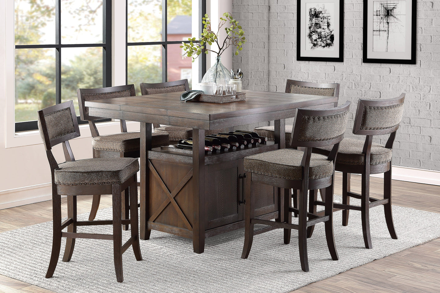 Oxton Dark Cherry/Fabric Extendable Counter Height Set - SET | 5655-36 | 5655-36B | 5655-24FA(4) - Luna Furniture - Dallas Store