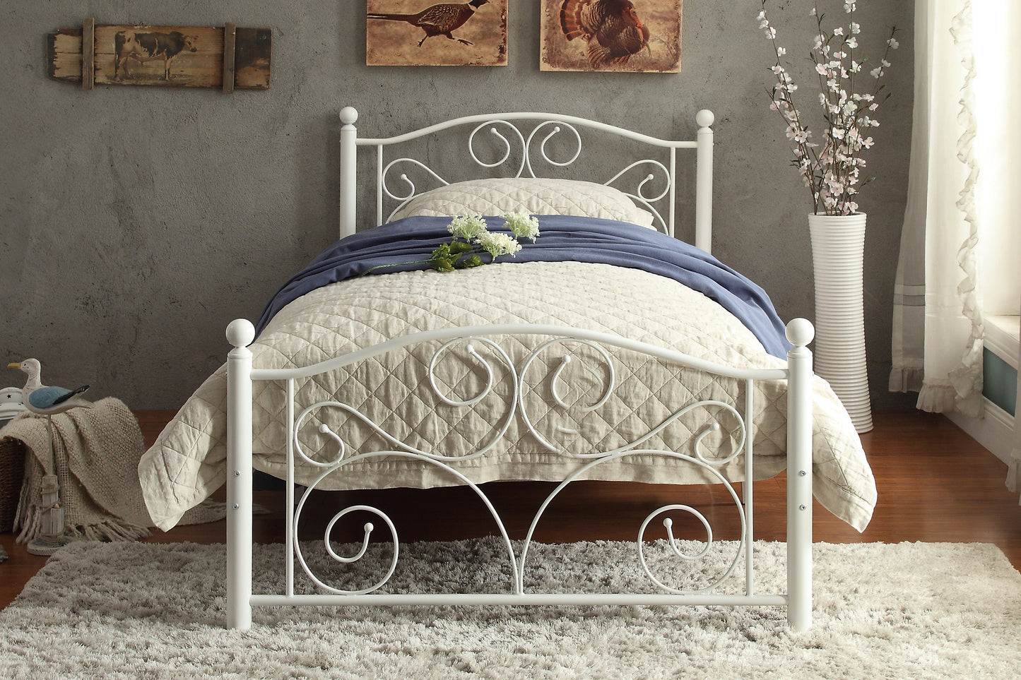 Pallina White Twin Metal Platfom Bed - 2021TW-1 - Luna Furniture - Dallas Store
