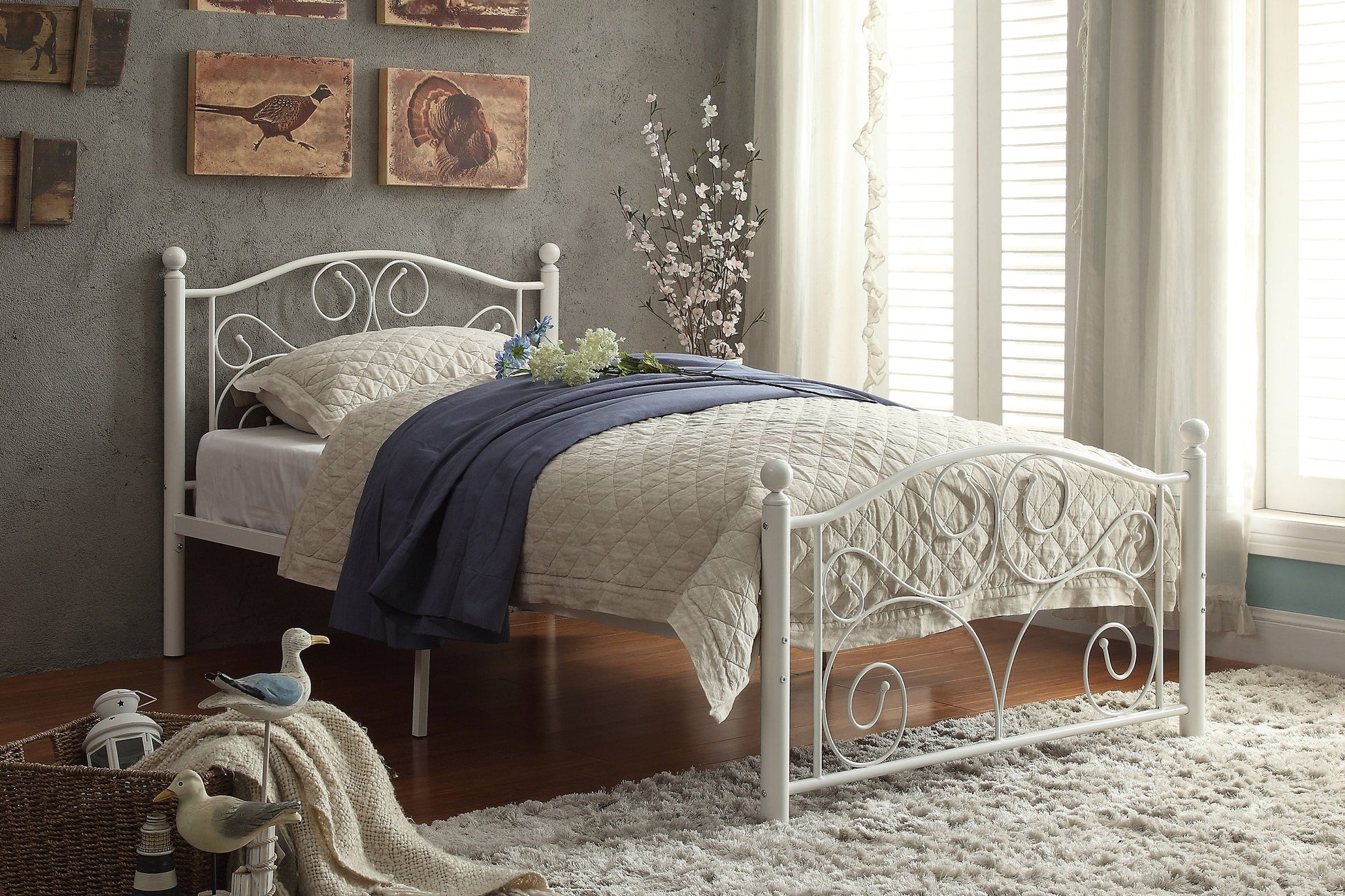 Pallina White Twin Metal Platfom Bed - 2021TW-1 - Luna Furniture - Dallas Store