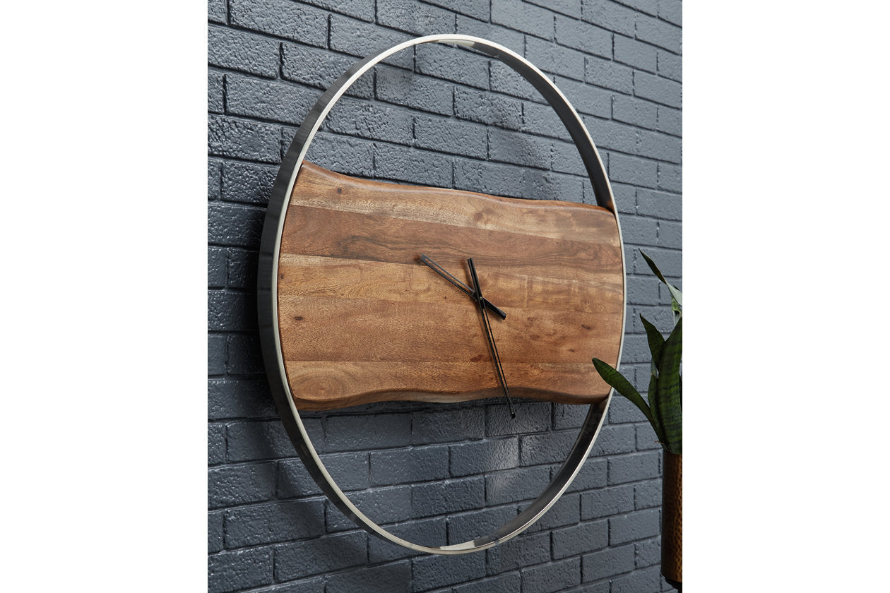 Panchali Brown/Silver Finish Wall Clock - A8010198 - Luna Furniture - Dallas Store