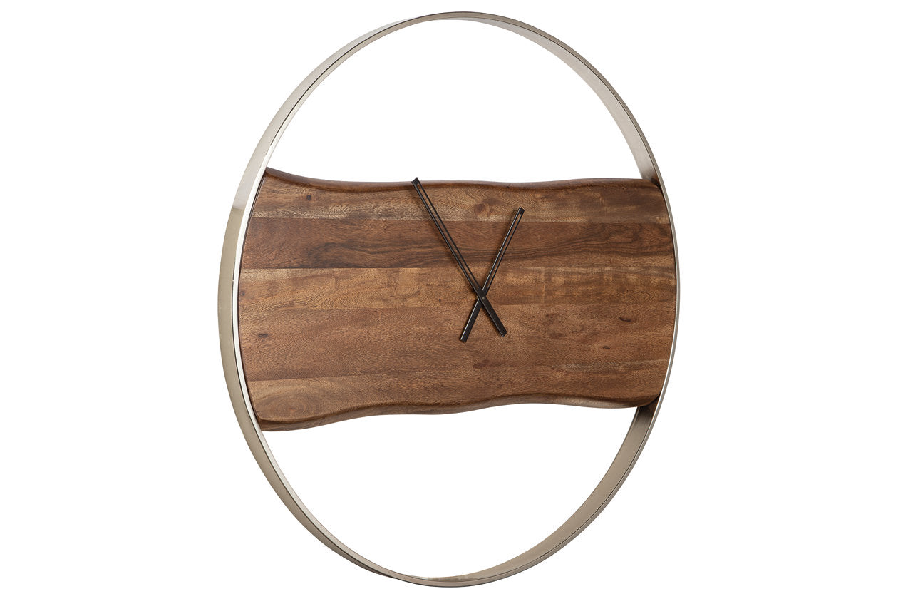 Panchali Brown/Silver Finish Wall Clock - A8010198 - Luna Furniture - Dallas Store