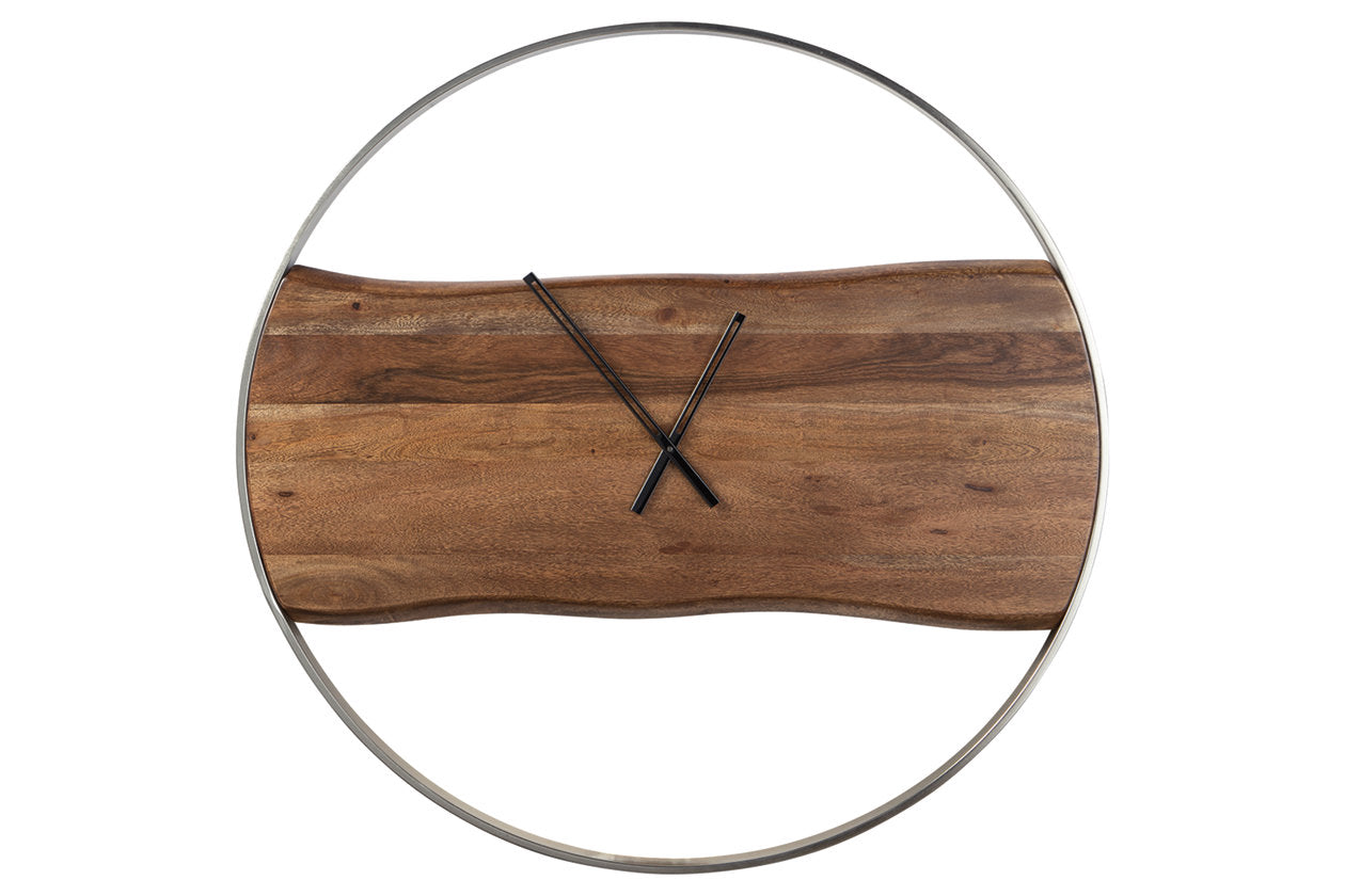 Panchali Brown/Silver Finish Wall Clock - A8010198 - Luna Furniture - Dallas Store
