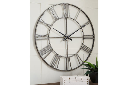 Paquita Antique Silver Wall Clock - A8010237 - Luna Furniture - Dallas Store