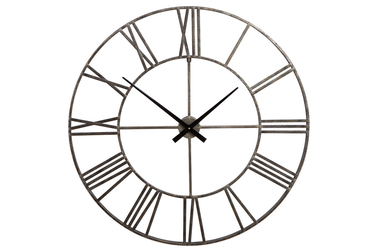 Paquita Antique Silver Wall Clock - A8010237 - Luna Furniture - Dallas Store