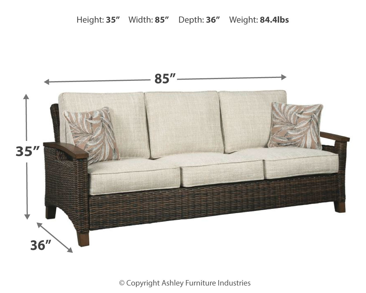 Paradise Trail Medium Brown Sofa with Cushion - P750-838 - Luna Furniture - Dallas Store