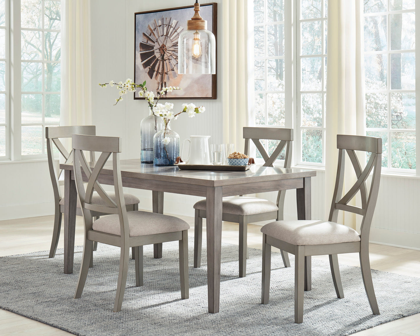 Parellen Beige/Gray Rectangular Dining Set - SET | D291-25 | D291-01(2) - Luna Furniture - Dallas Store