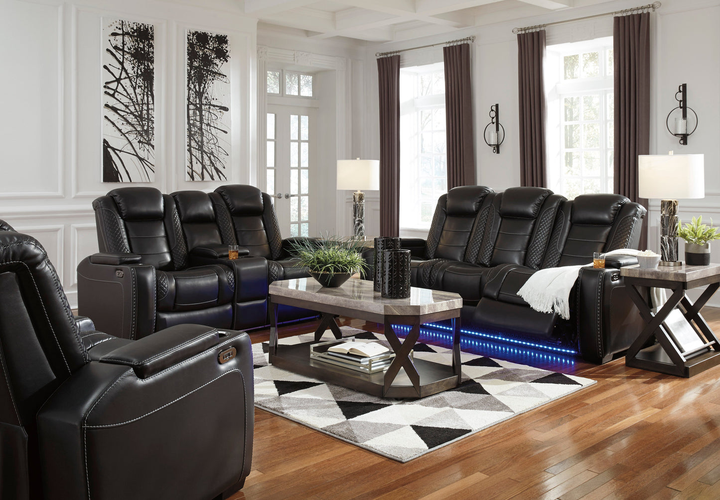 Party Time Midnight Power Reclining Living Room Set - SET | 3700315 | 3700318 | 3700313 - Luna Furniture - Dallas Store