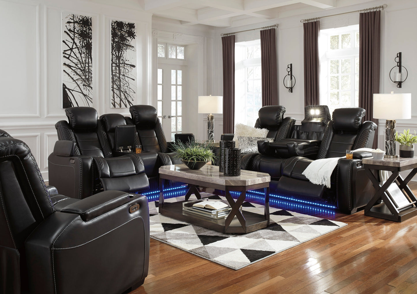 Party Time Midnight Power Reclining Living Room Set - SET | 3700315 | 3700318 | 3700313 - Luna Furniture - Dallas Store