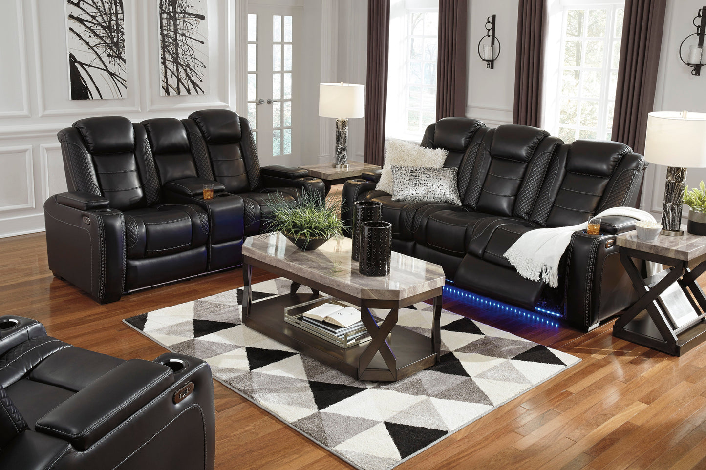 Party Time Midnight Power Reclining Living Room Set - SET | 3700315 | 3700318 | 3700313 - Luna Furniture - Dallas Store