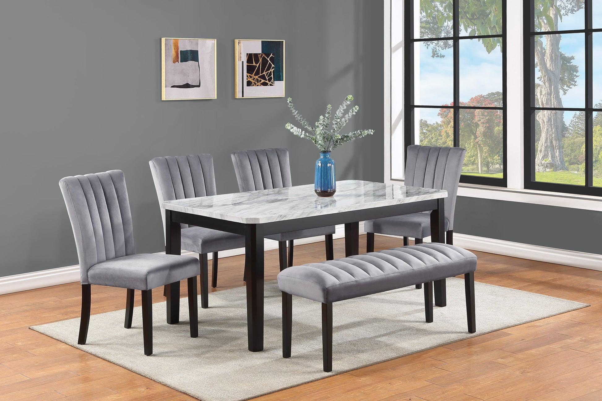 Pascal Gray/White Marble-Top Dining Set - SET | 2224T-3864 | 2224S(2) - Luna Furniture - Dallas Store