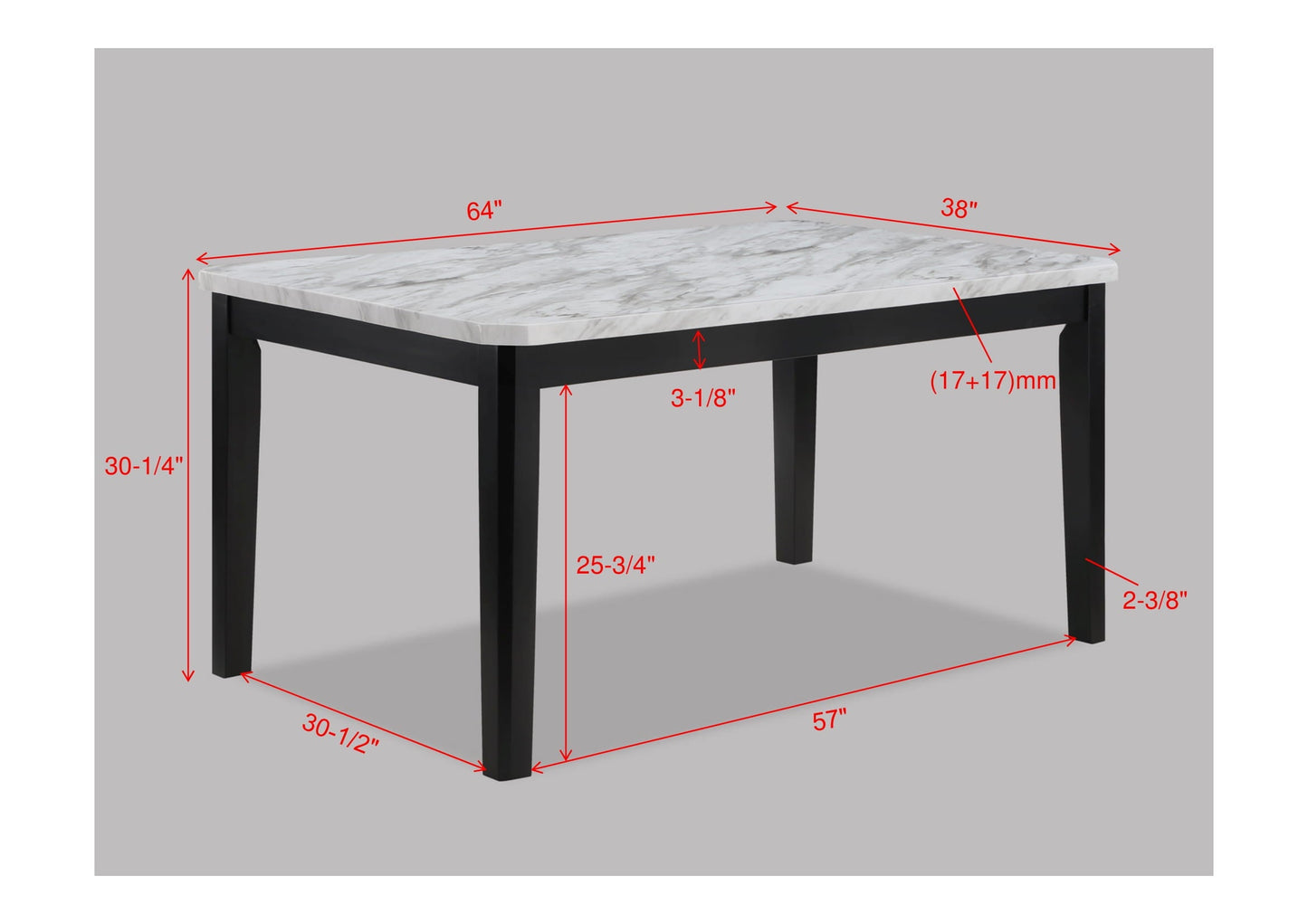 Pascal Gray/White Marble-Top Dining Set - SET | 2224T-3864 | 2224S(2) - Luna Furniture - Dallas Store