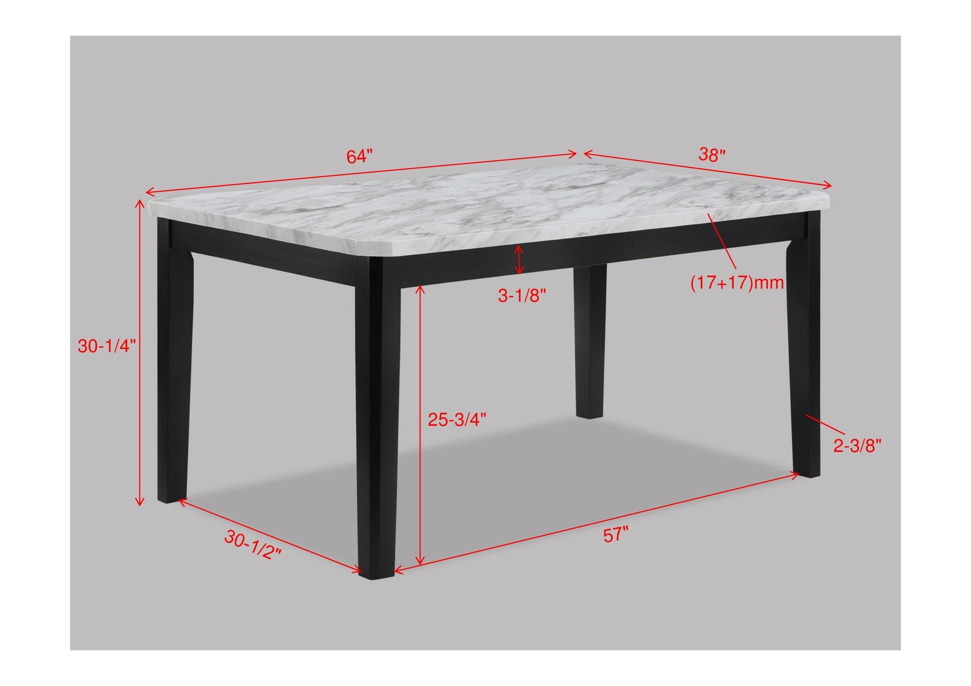 Pascal White/Black Faux Marble Dining Table - 2224T-3864 - Luna Furniture - Dallas Store