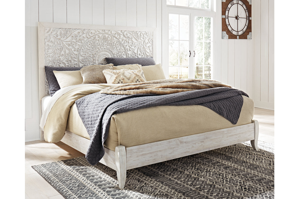 Paxberry Whitewash King Panel Bed - SET | B181-56 | B181-58 - Luna Furniture - Dallas Store