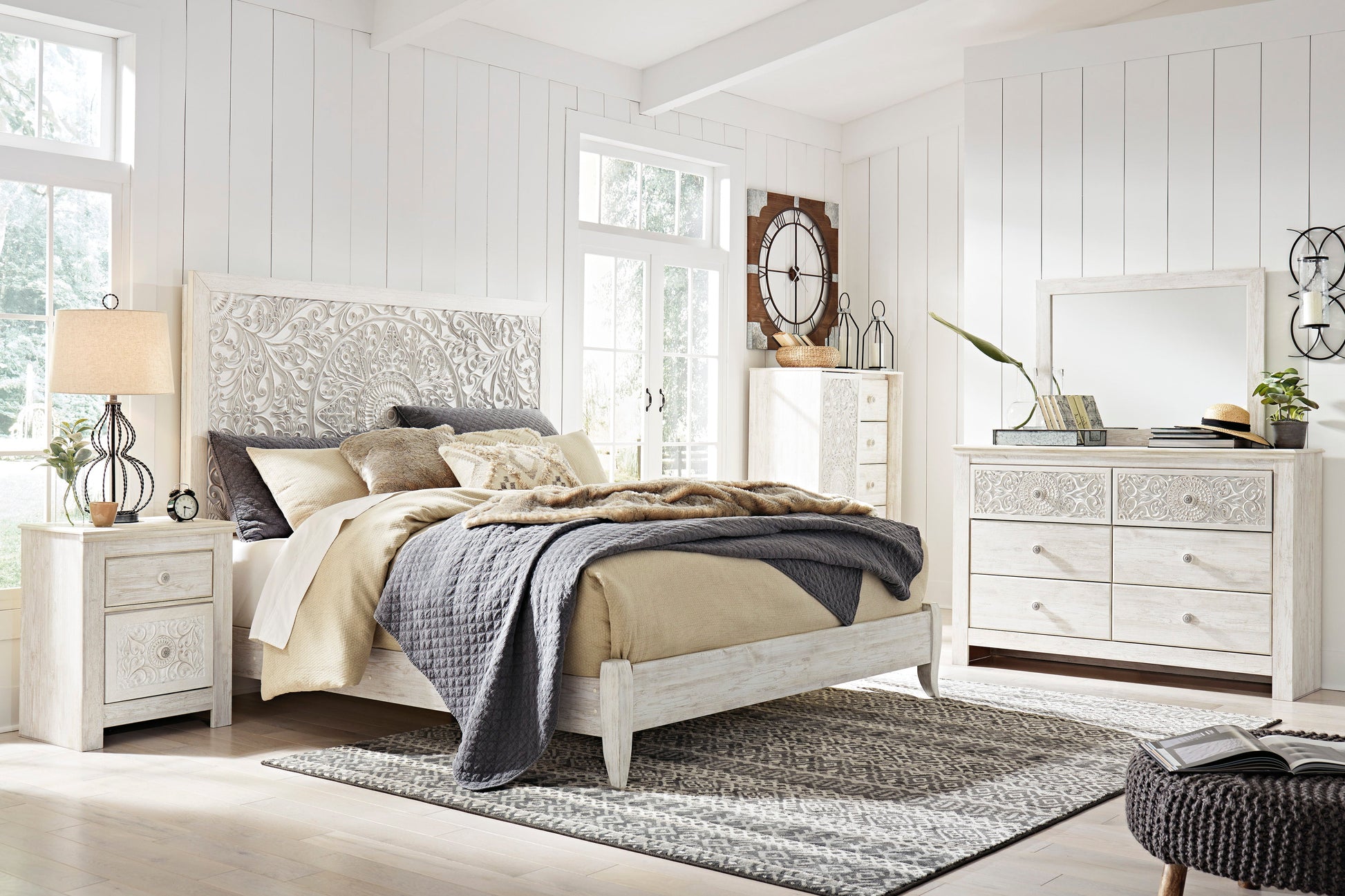 Paxberry Whitewash Panel Bedroom Set - SET | B181-54 | B181-57 | B181-31 | B181-36 - Luna Furniture - Dallas Store