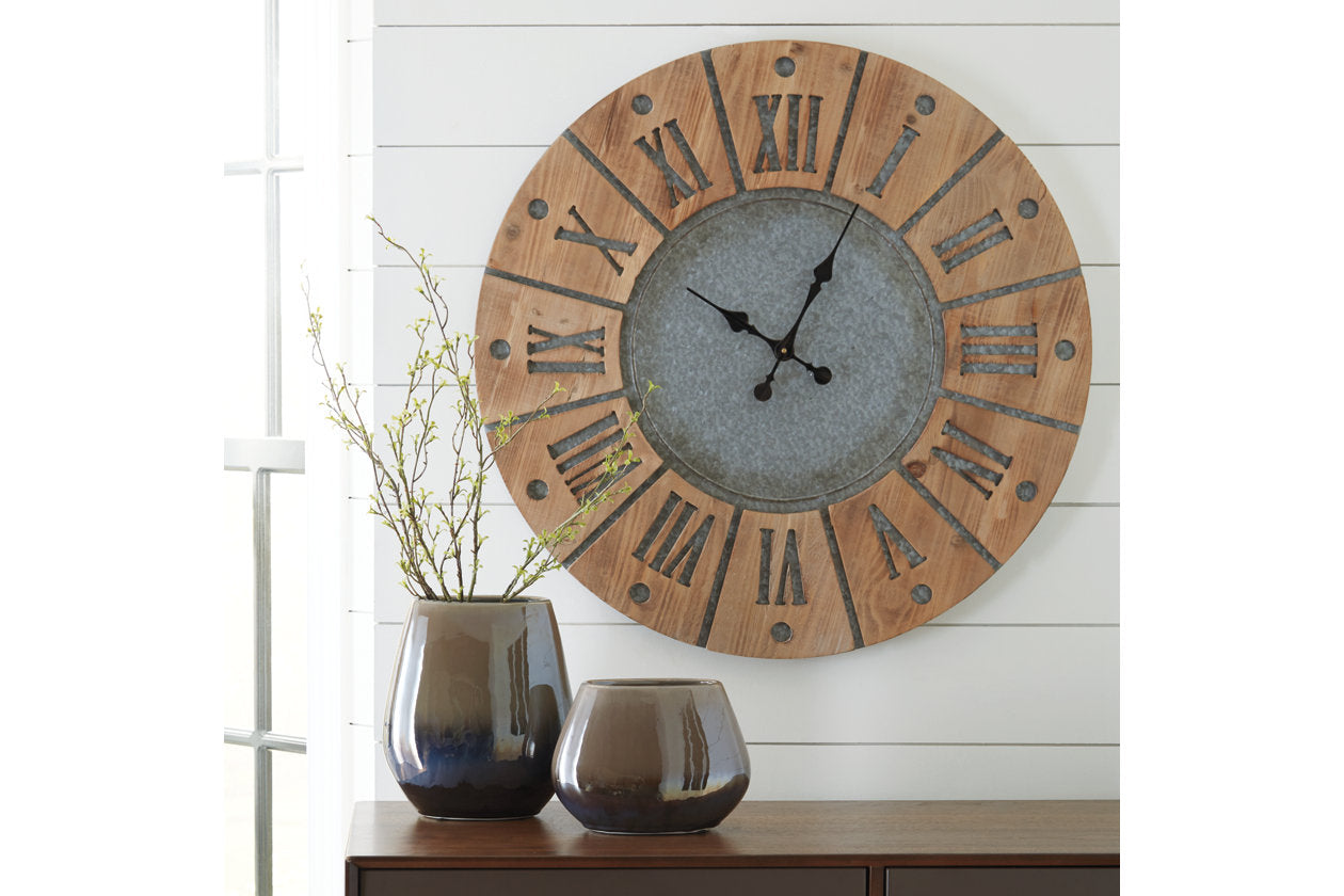 Payson Antique Gray/Natural Wall Clock - A8010076 - Luna Furniture - Dallas Store