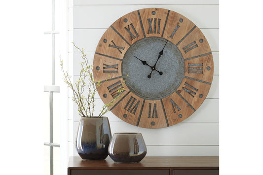 Payson Antique Gray/Natural Wall Clock - A8010076 - Luna Furniture - Dallas Store