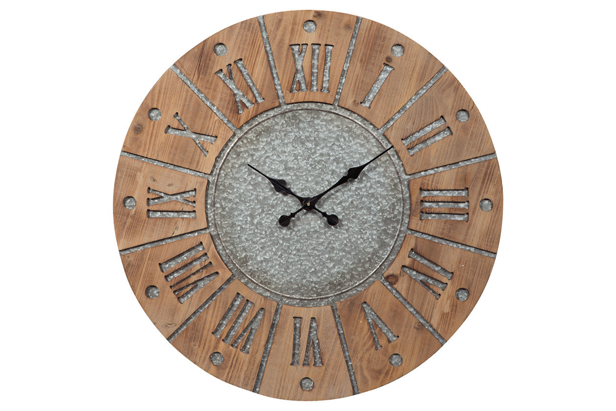 Payson Antique Gray/Natural Wall Clock - A8010076 - Luna Furniture - Dallas Store