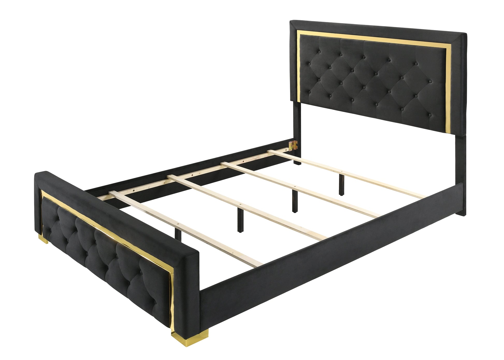 Pepe Black/Gold King Panel Upholstered Bed - SET | B9290-K-HBFB | B9290-KQ-RAIL - Luna Furniture - Dallas Store