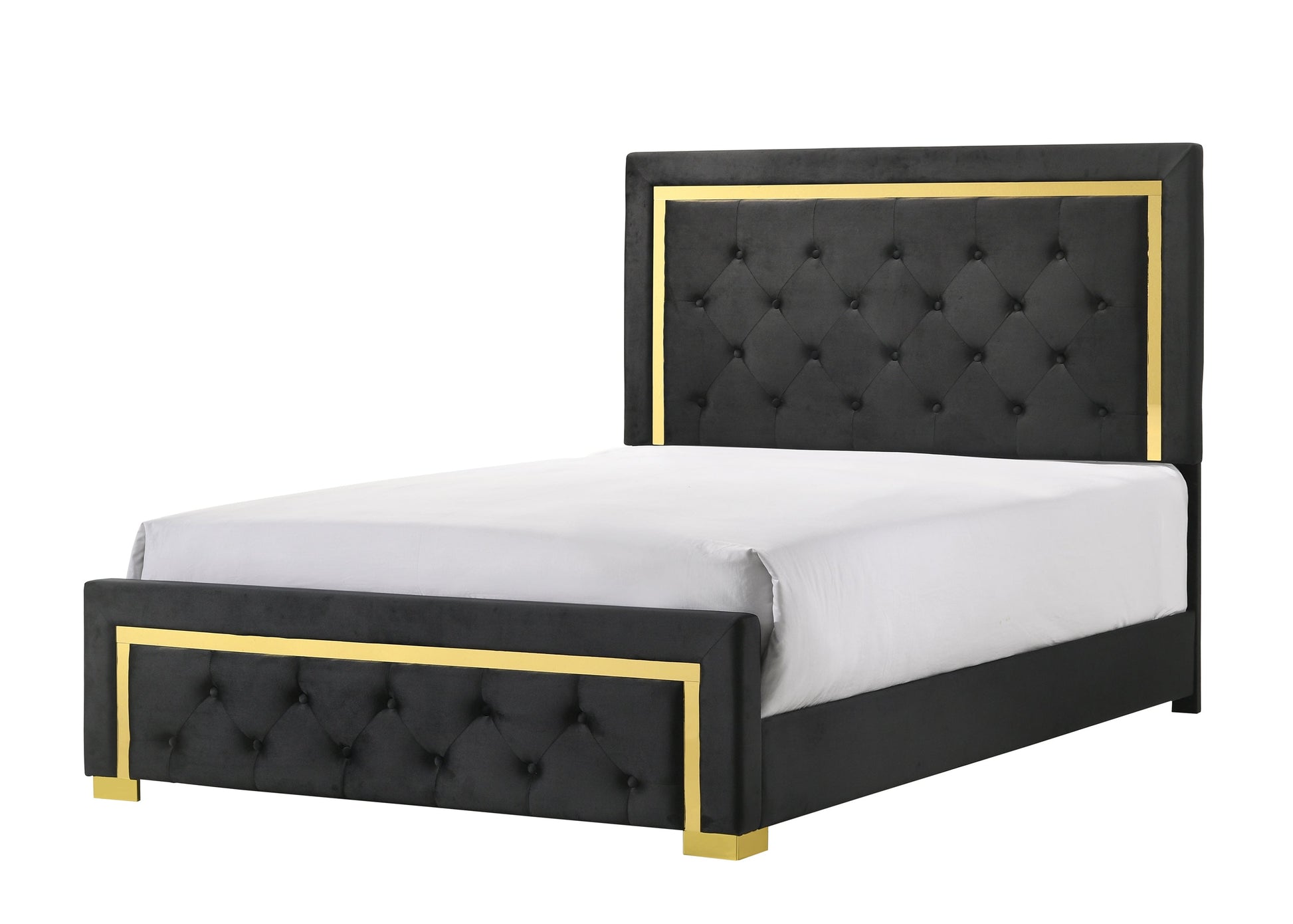 Pepe Black/Gold Panel Upholstered Bedroom Set - SET | B9290-Q-HBFB | B9290-KQ-RAIL | B9290-2 | B9290-4 - Luna Furniture - Dallas Store