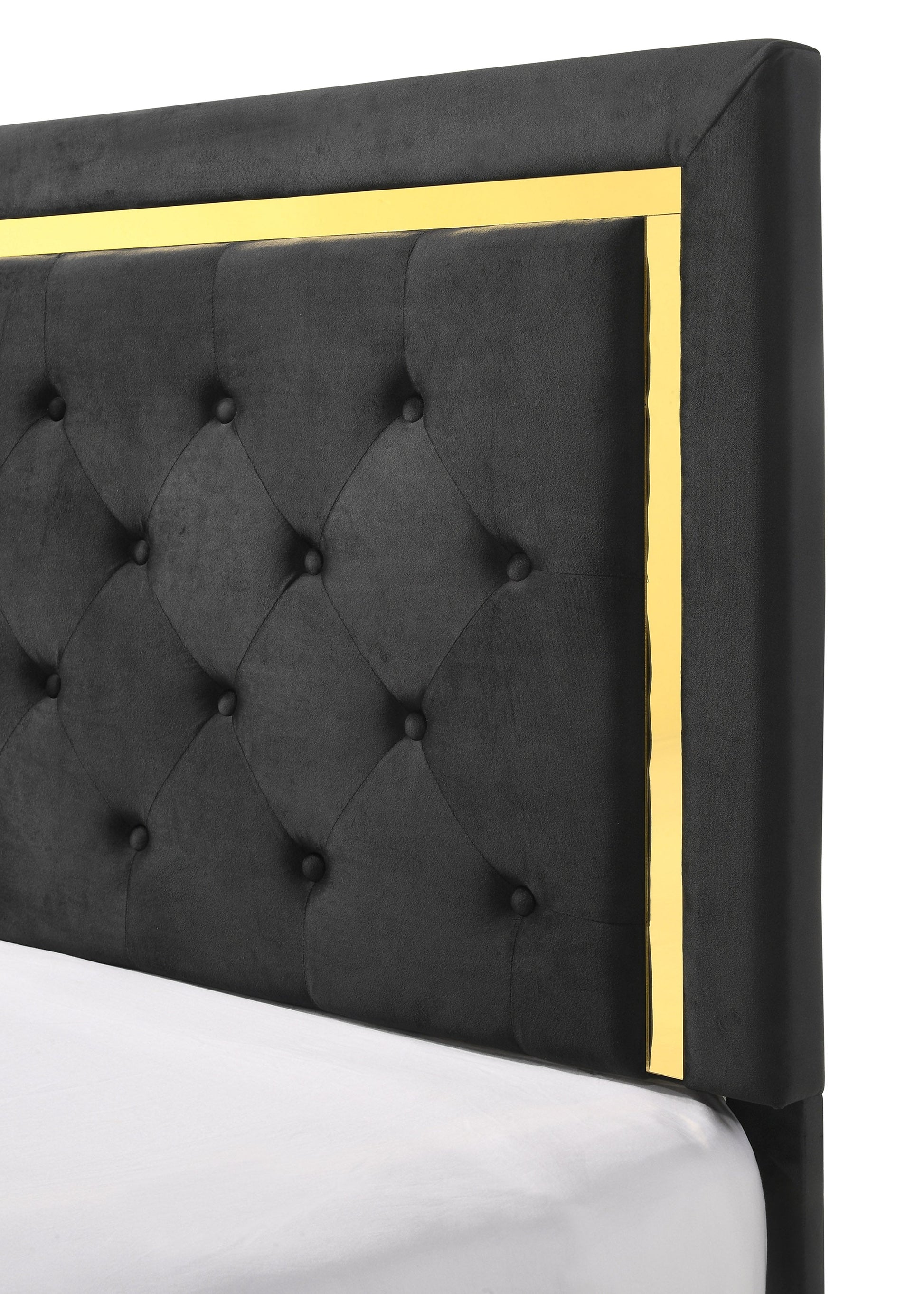 Pepe Black/Gold Panel Upholstered Bedroom Set - SET | B9290-Q-HBFB | B9290-KQ-RAIL | B9290-2 | B9290-4 - Luna Furniture - Dallas Store