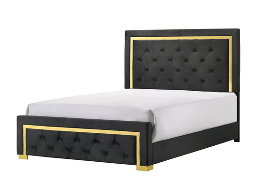 Pepe Black/Gold Queen Panel Upholstered Bed - SET | B9290-Q-HBFB | B9290-KQ-RAIL - Luna Furniture - Dallas Store