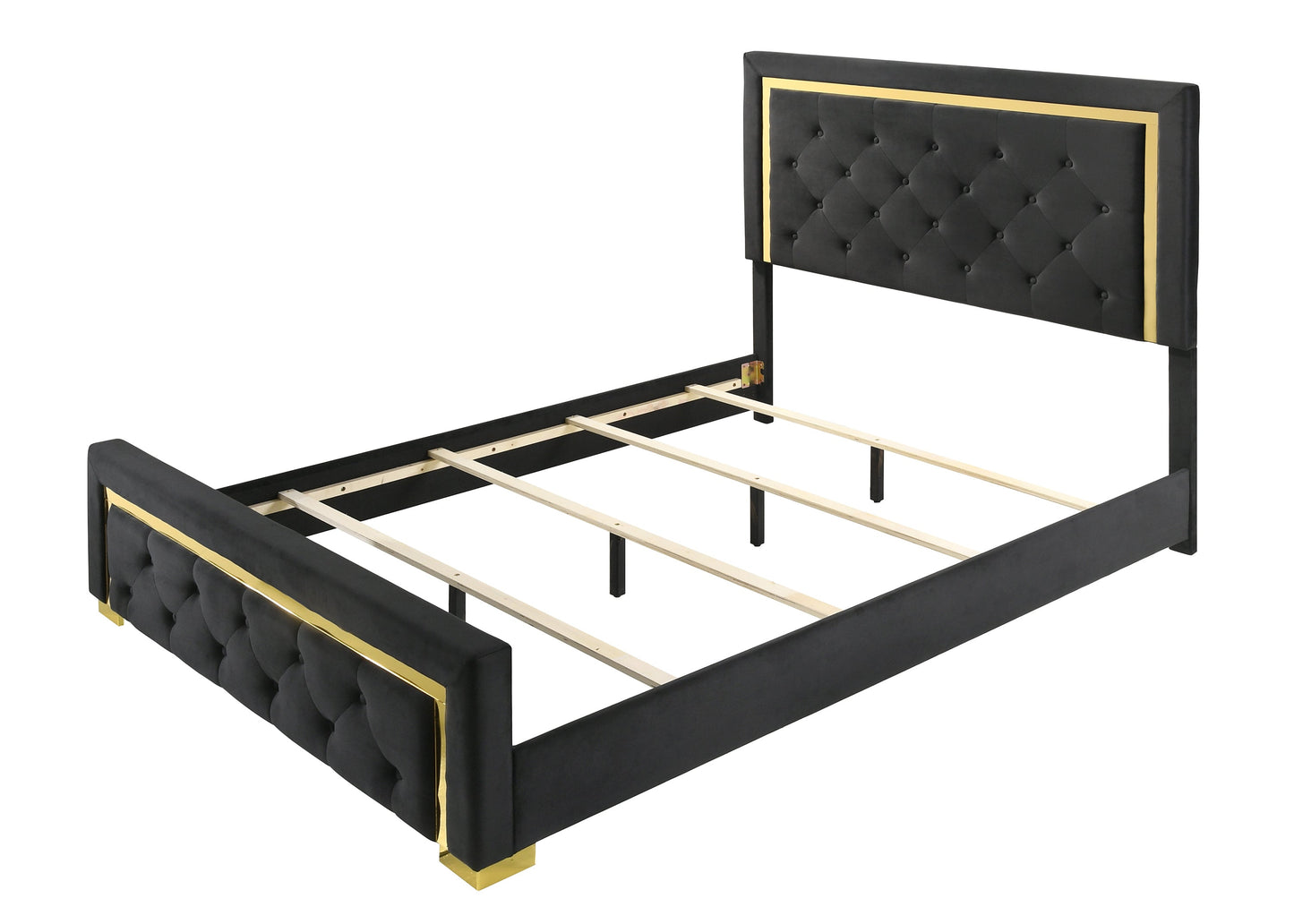 Pepe Black/Gold Queen Panel Upholstered Bed - SET | B9290-Q-HBFB | B9290-KQ-RAIL - Luna Furniture - Dallas Store