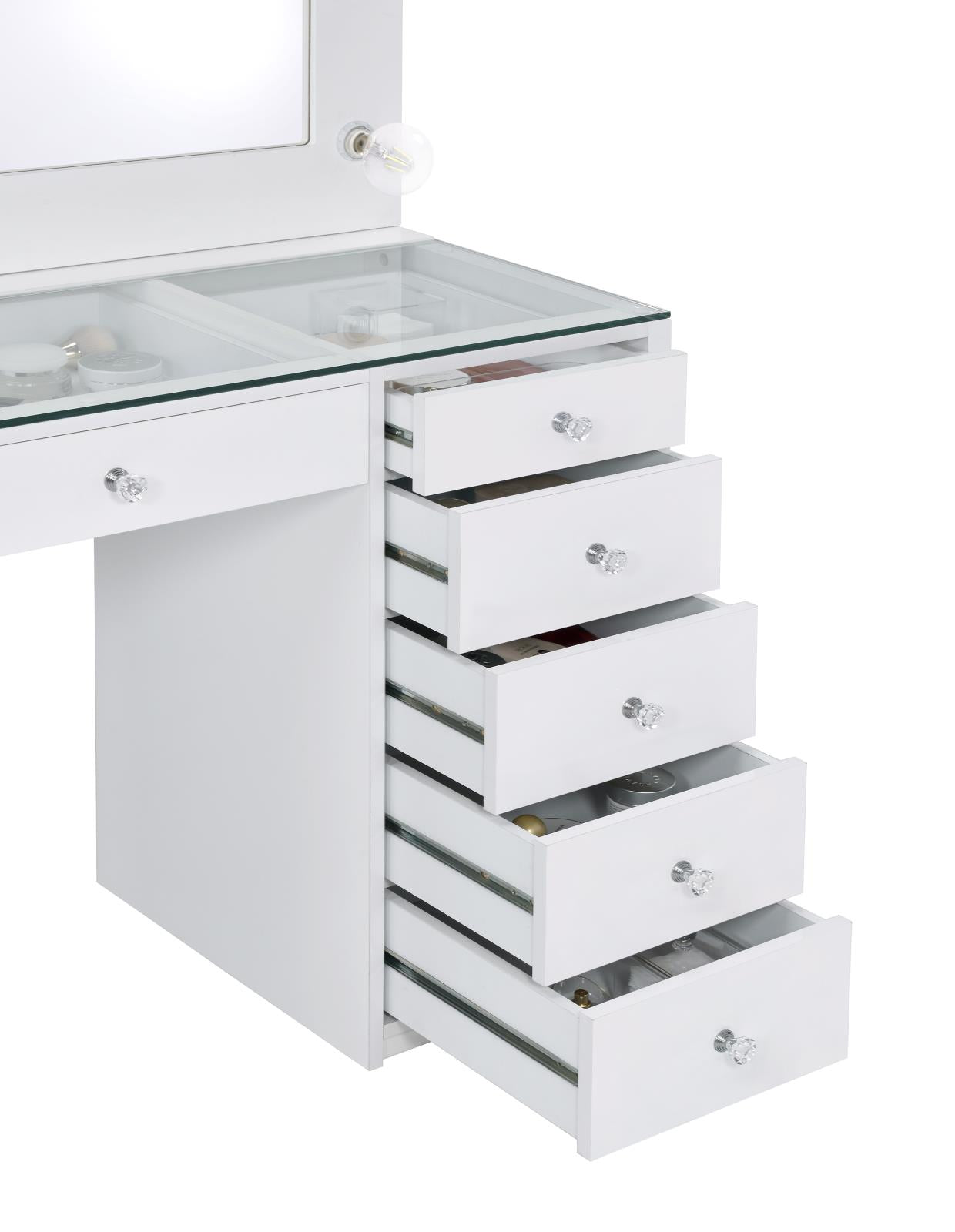 Percy 7-Drawer Glass Top Vanity Desk with Lighting White - 931143 - Luna Furniture - Dallas Store