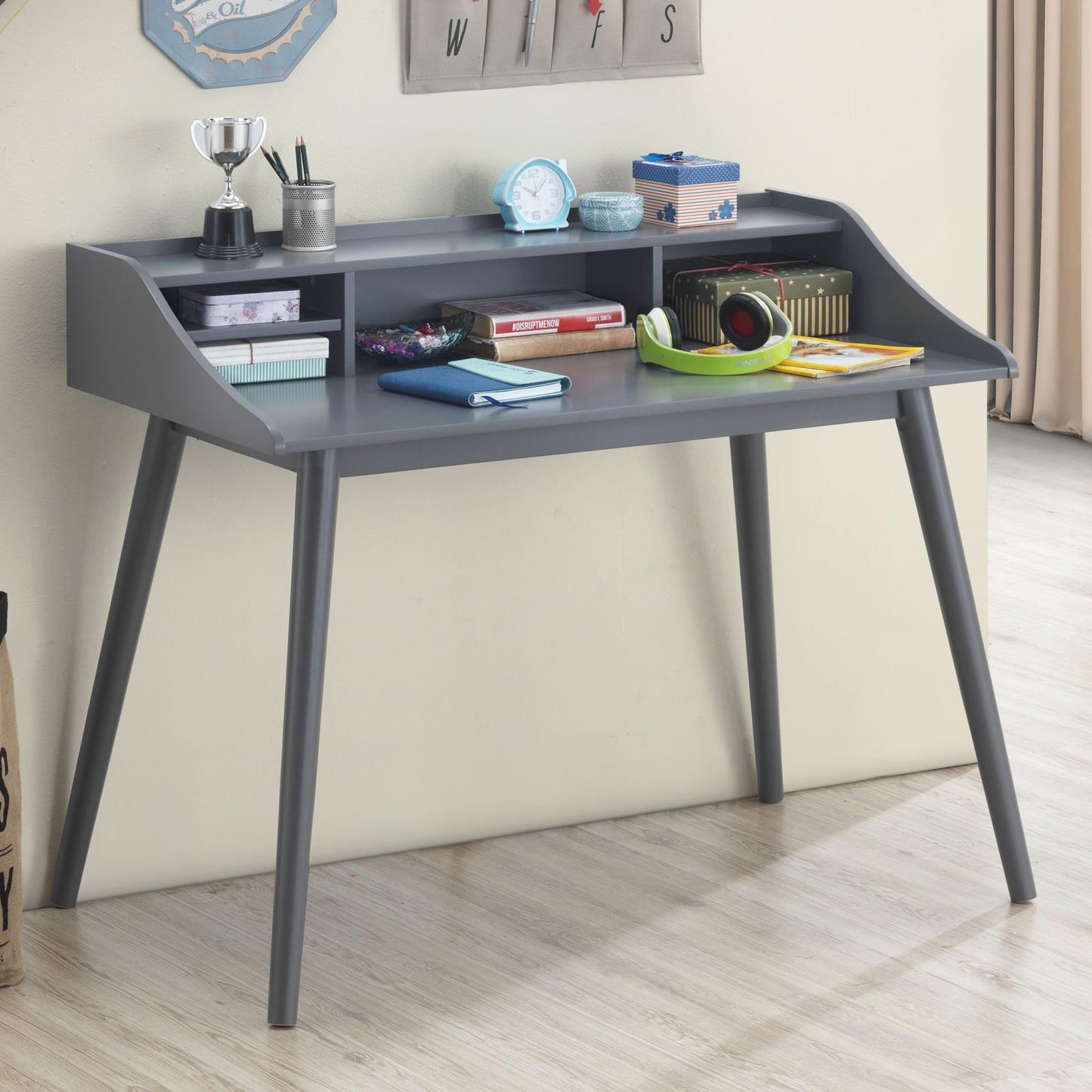 Percy Gray 4-Compartment Writing Desk - 804497 - Luna Furniture - Dallas Store
