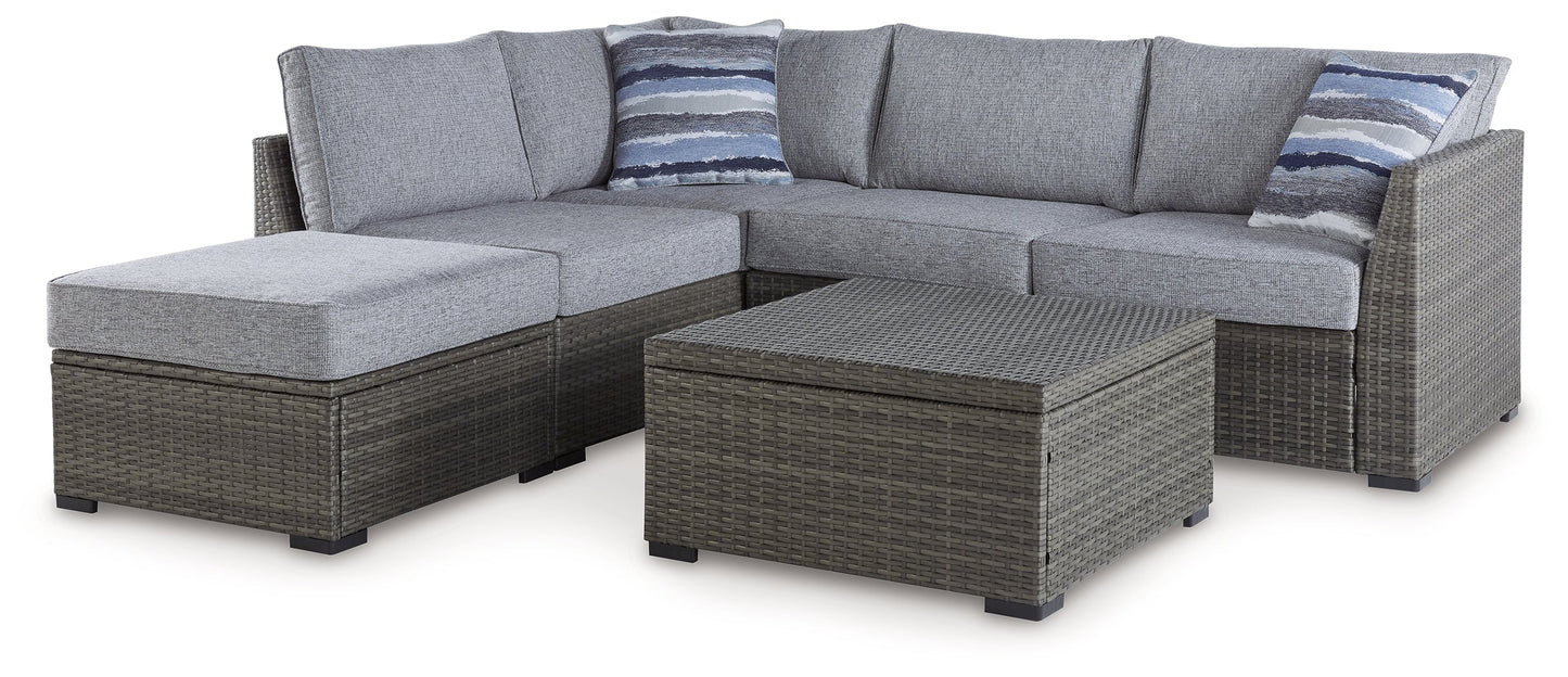 Petal Road Gray Outdoor Loveseat Sectional/Ottoman/Table Set, Set of 4 - P297-070 - Luna Furniture - Dallas Store