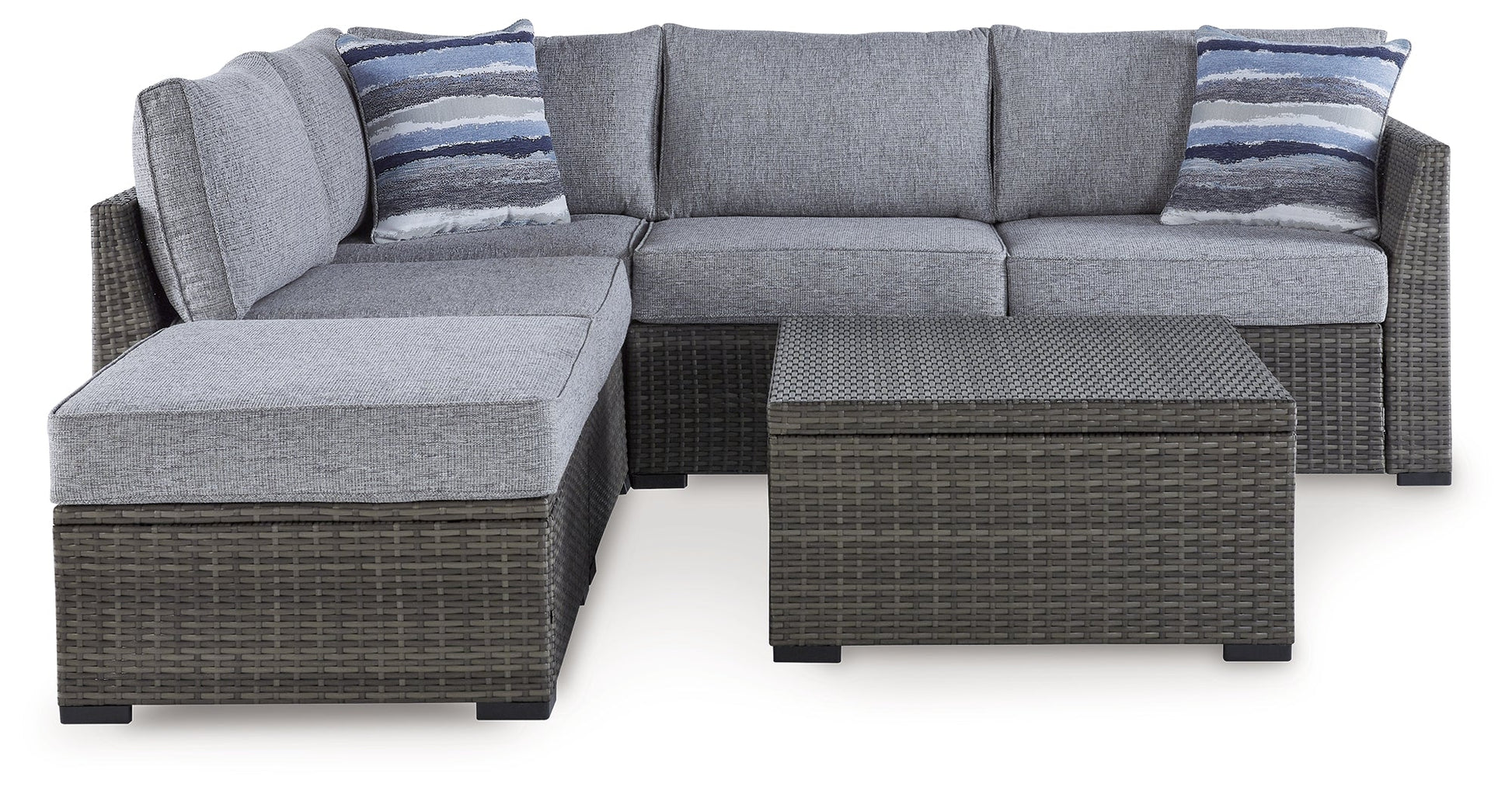 Petal Road Gray Outdoor Loveseat Sectional/Ottoman/Table Set, Set of 4 - P297-070 - Luna Furniture - Dallas Store