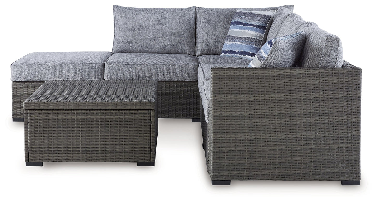 Petal Road Gray Outdoor Loveseat Sectional/Ottoman/Table Set, Set of 4 - P297-070 - Luna Furniture - Dallas Store