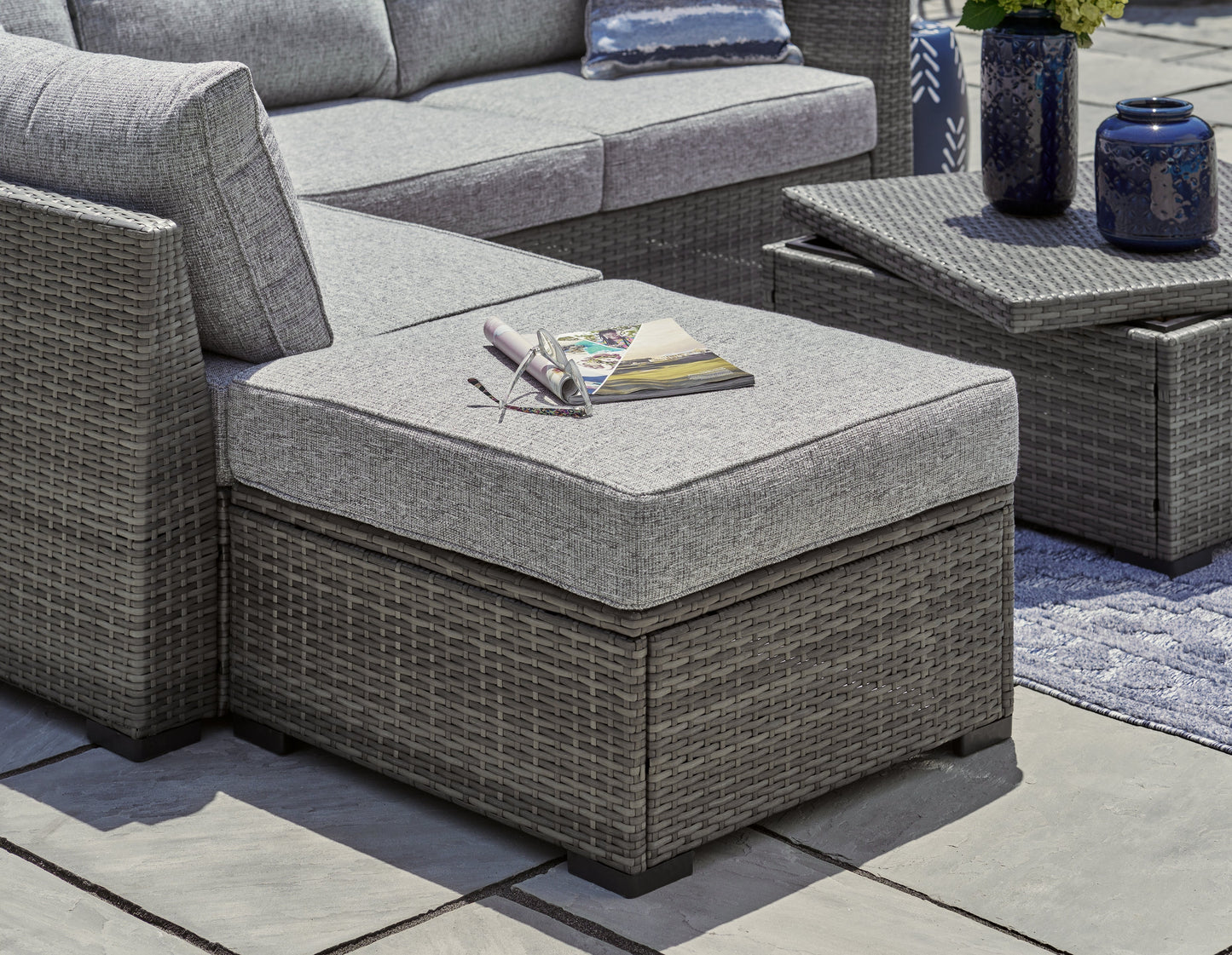 Petal Road Gray Outdoor Loveseat Sectional/Ottoman/Table Set, Set of 4 - P297-070 - Luna Furniture - Dallas Store