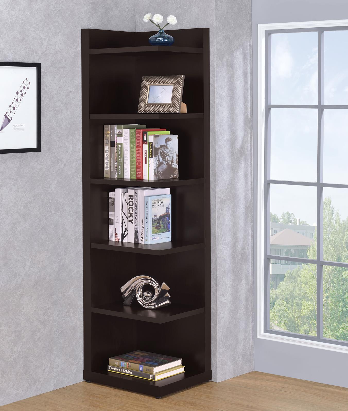 Pinckard Cappuccino 6-Tier Corner Bookcase - 800270 - Luna Furniture - Dallas Store