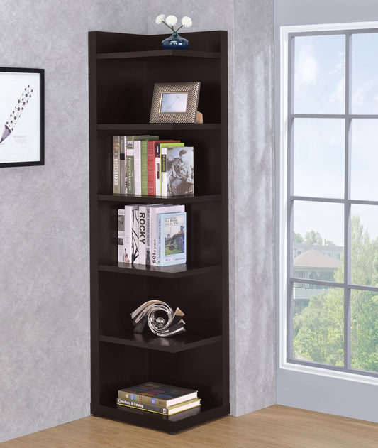 Pinckard Cappuccino 6-Tier Corner Bookcase - 800270 - Luna Furniture - Dallas Store