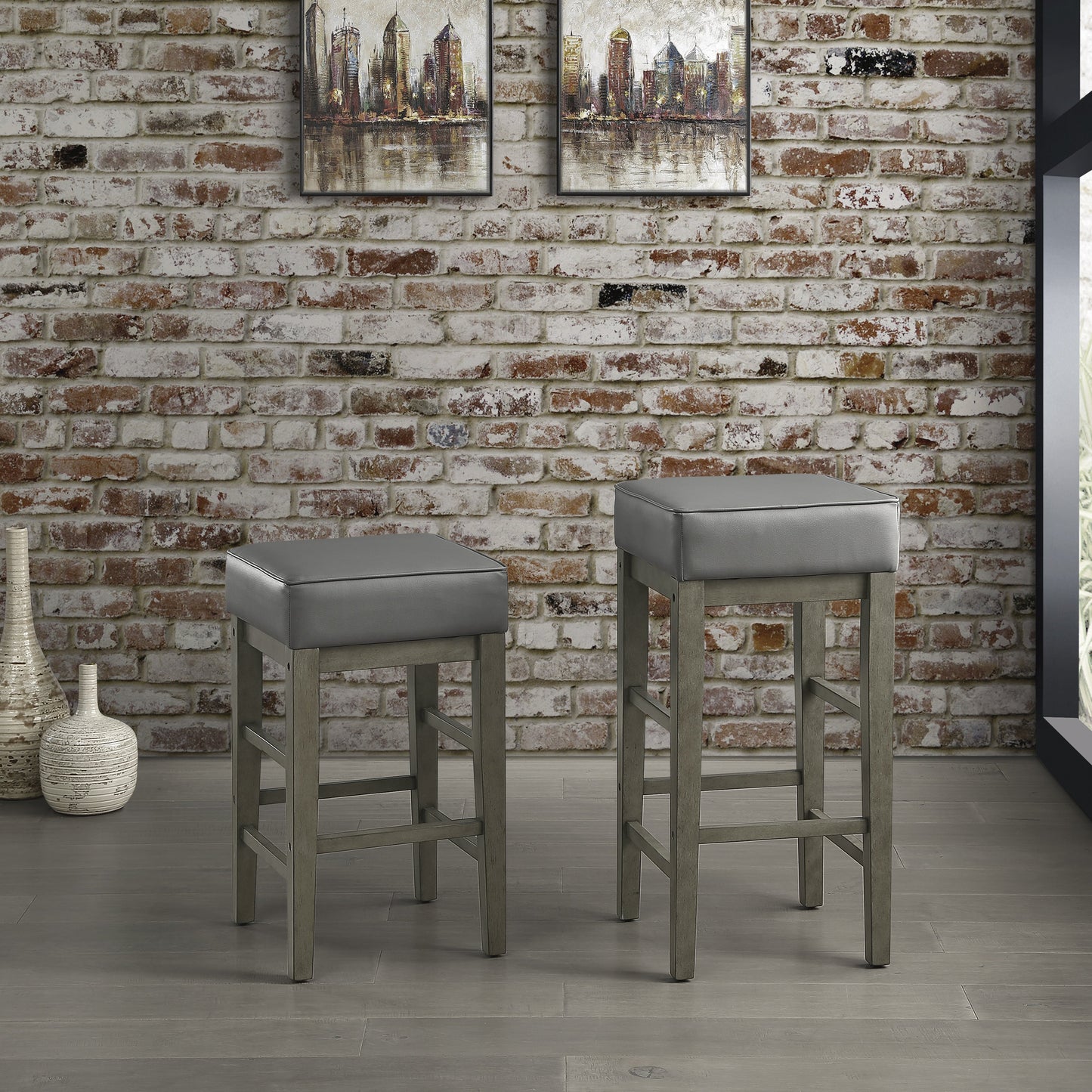 Pittsville Gray/Espresso Pub Height Stool, Set of 2 - 5684GY-29 - Luna Furniture - Dallas Store