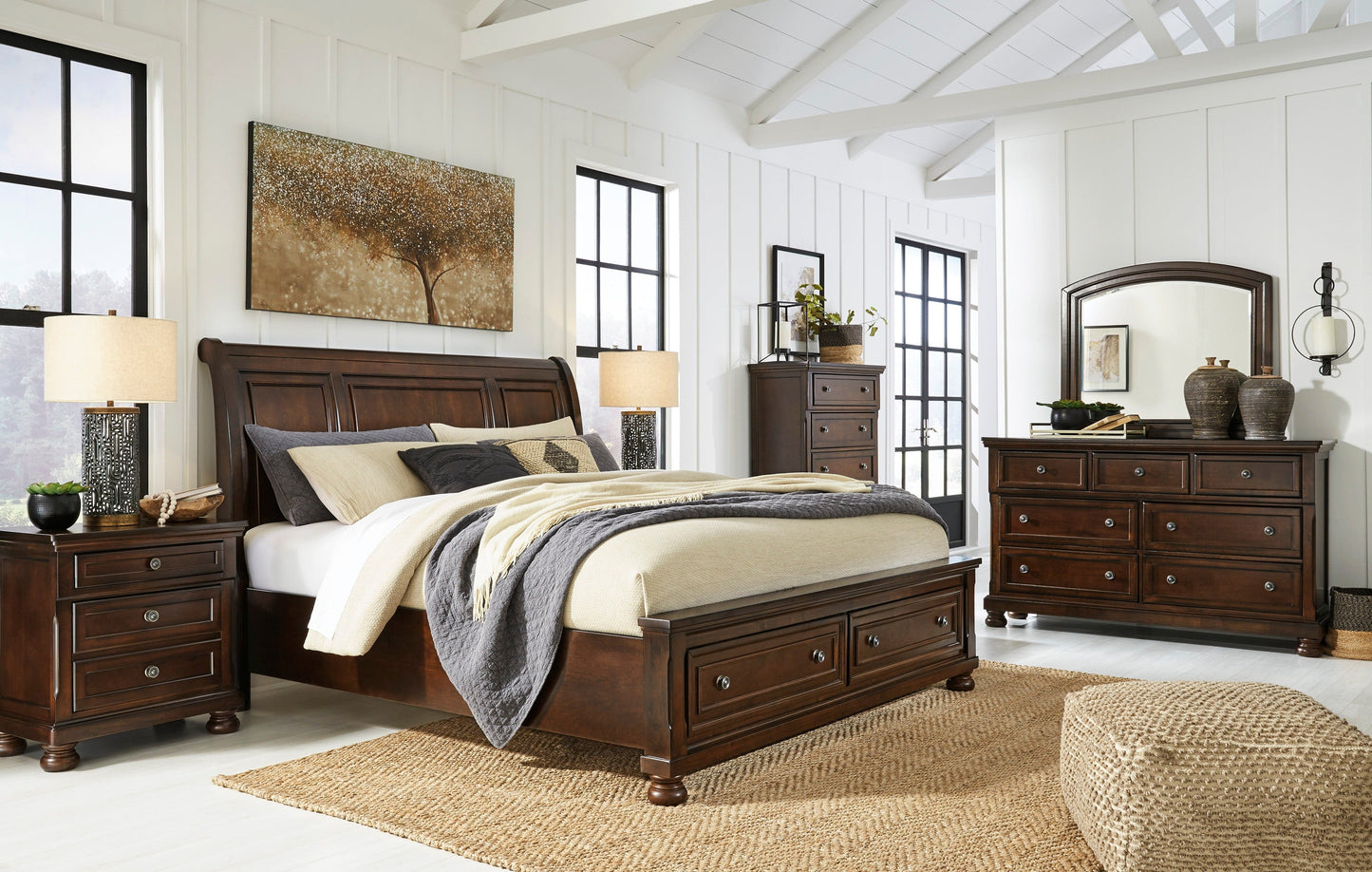 Porter Rustic Brown Footboard Storage Sleigh Platform Bedroom Set - SET | B697-76 | B697-78 | B697-99 | B697-31 | B697-92 - Luna Furniture - Dallas Store