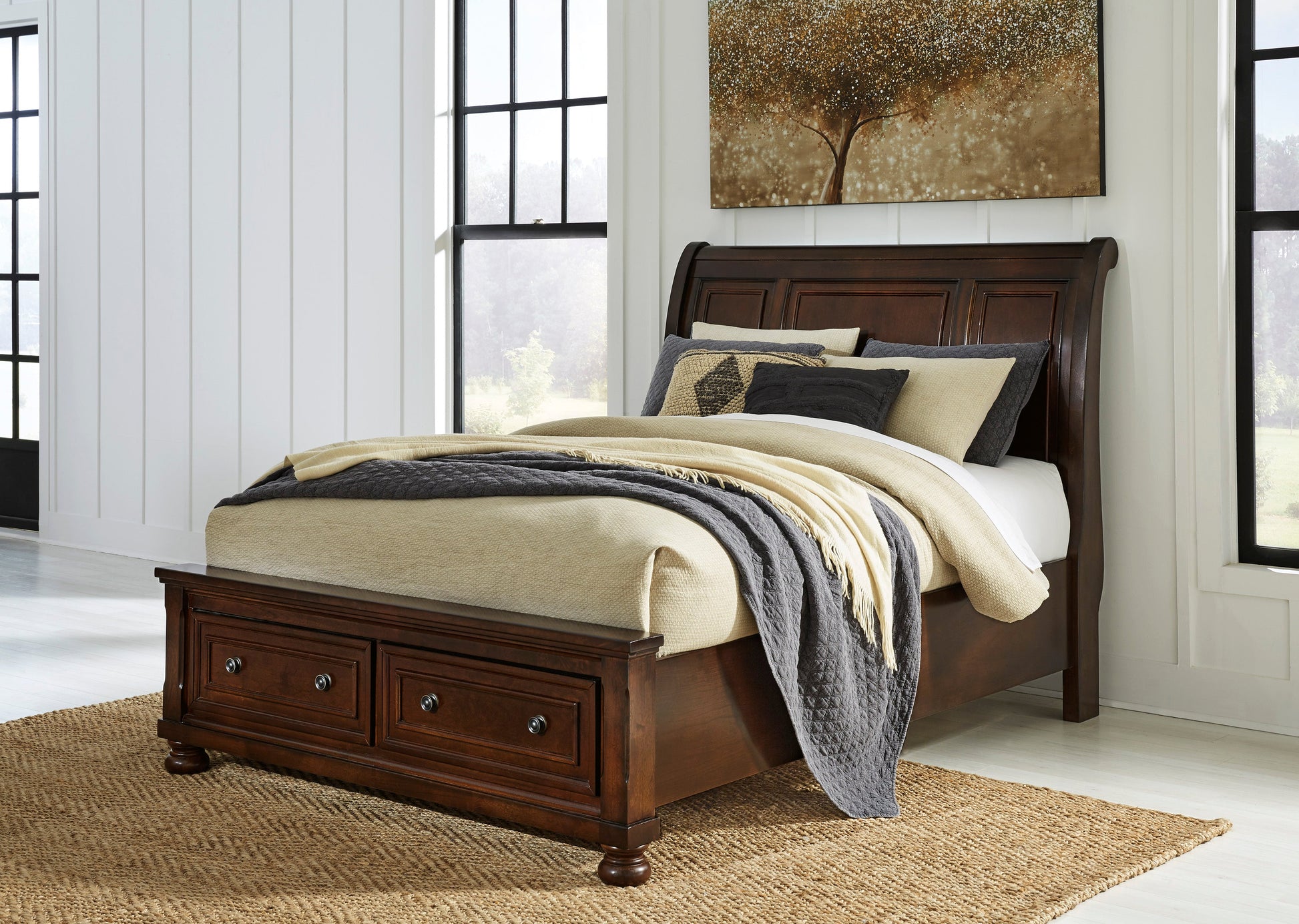 Porter Rustic Brown Footboard Storage Sleigh Platform Bedroom Set - SET | B697-76 | B697-78 | B697-99 | B697-31 | B697-92 - Luna Furniture - Dallas Store