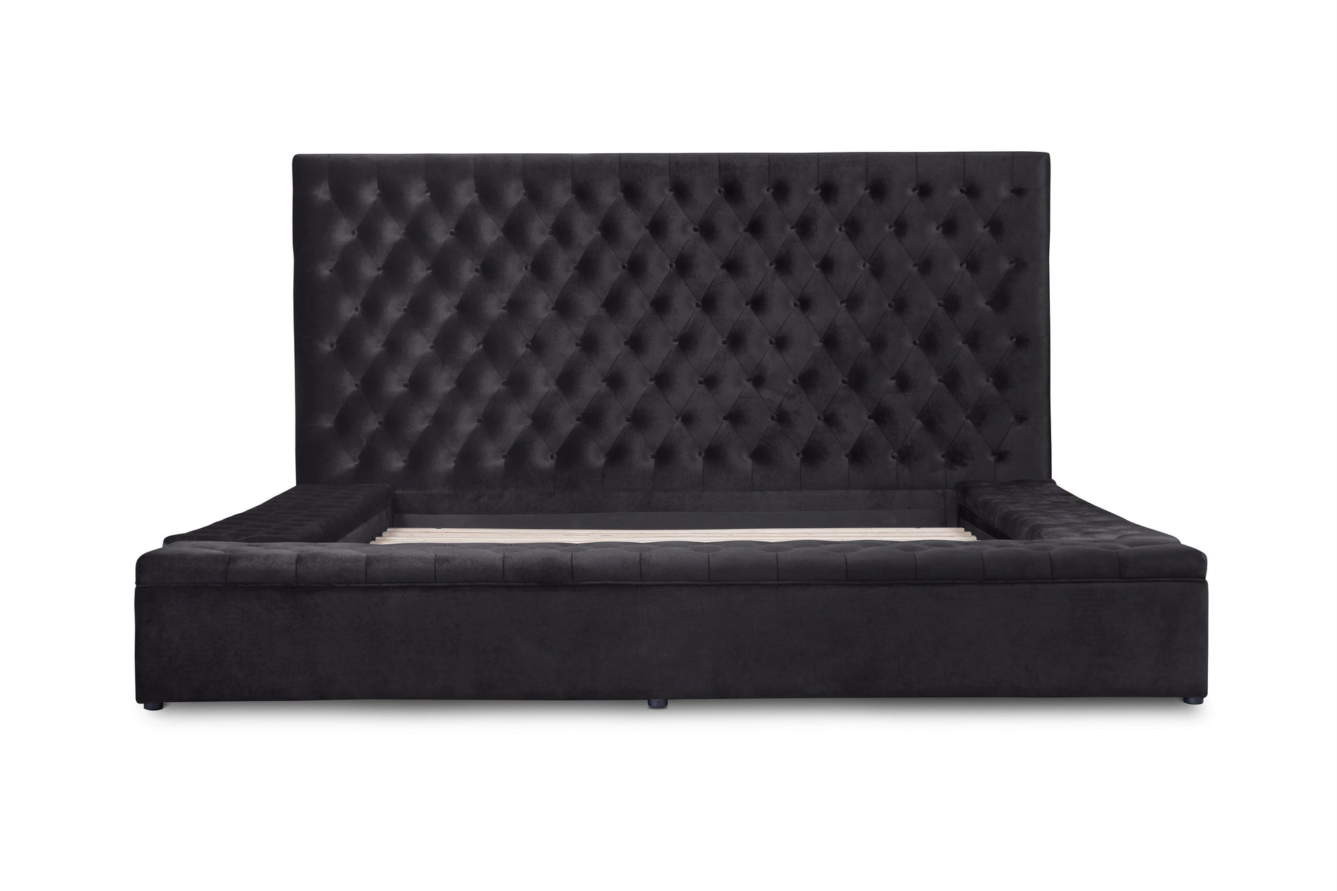 Prague Black Velvet King Upholstered Storage Platform Bed - SET | SH250BLKK-1 | SH250BLKK-2 | SH250BLKK-3EK - Luna Furniture - Dallas Store