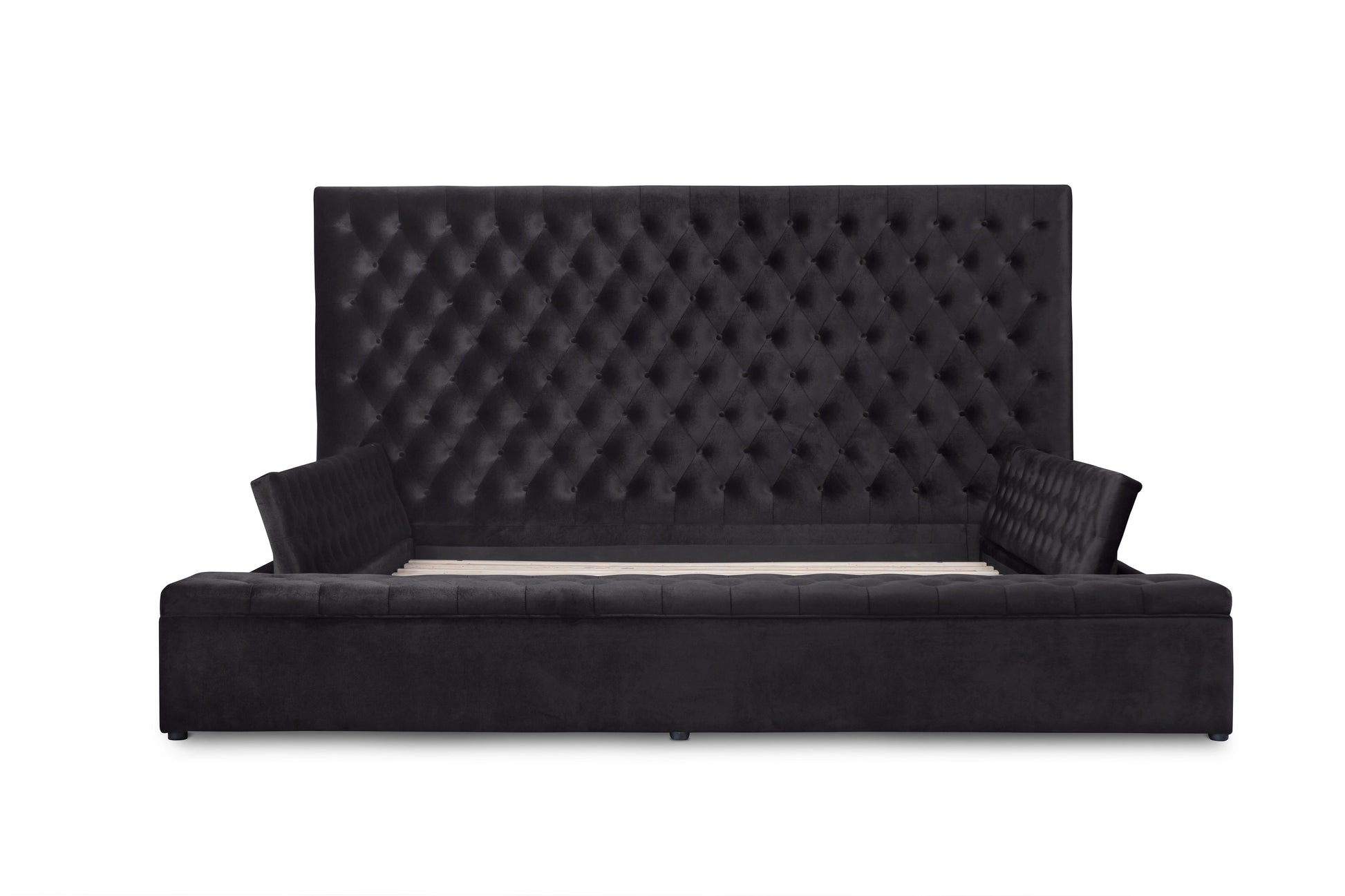 Prague Black Velvet King Upholstered Storage Platform Bed - SET | SH250BLKK-1 | SH250BLKK-2 | SH250BLKK-3EK - Luna Furniture - Dallas Store